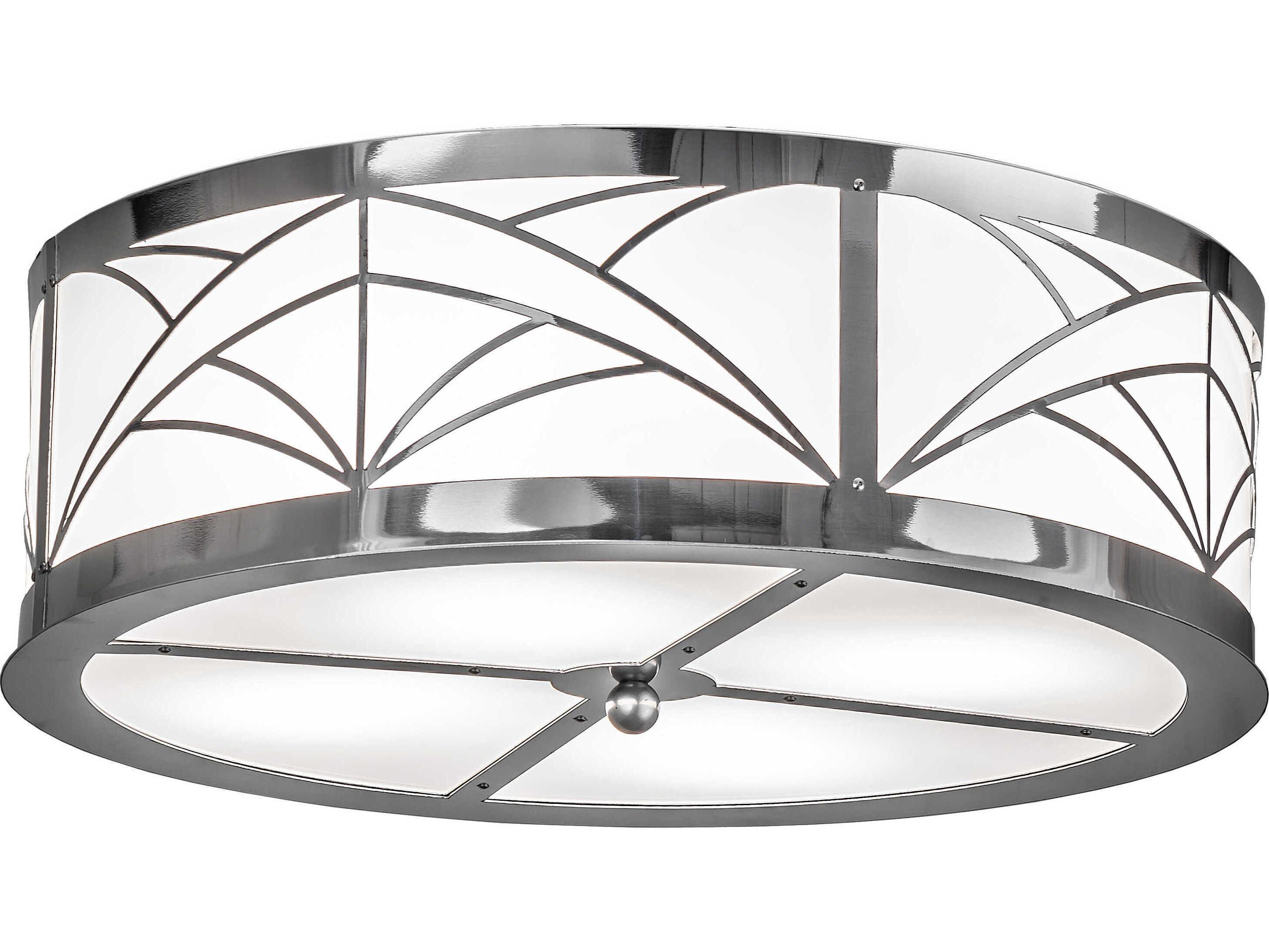 Meyda Revival Deco 4-Light Polished Stainless Steel LED Drum Flush Mount