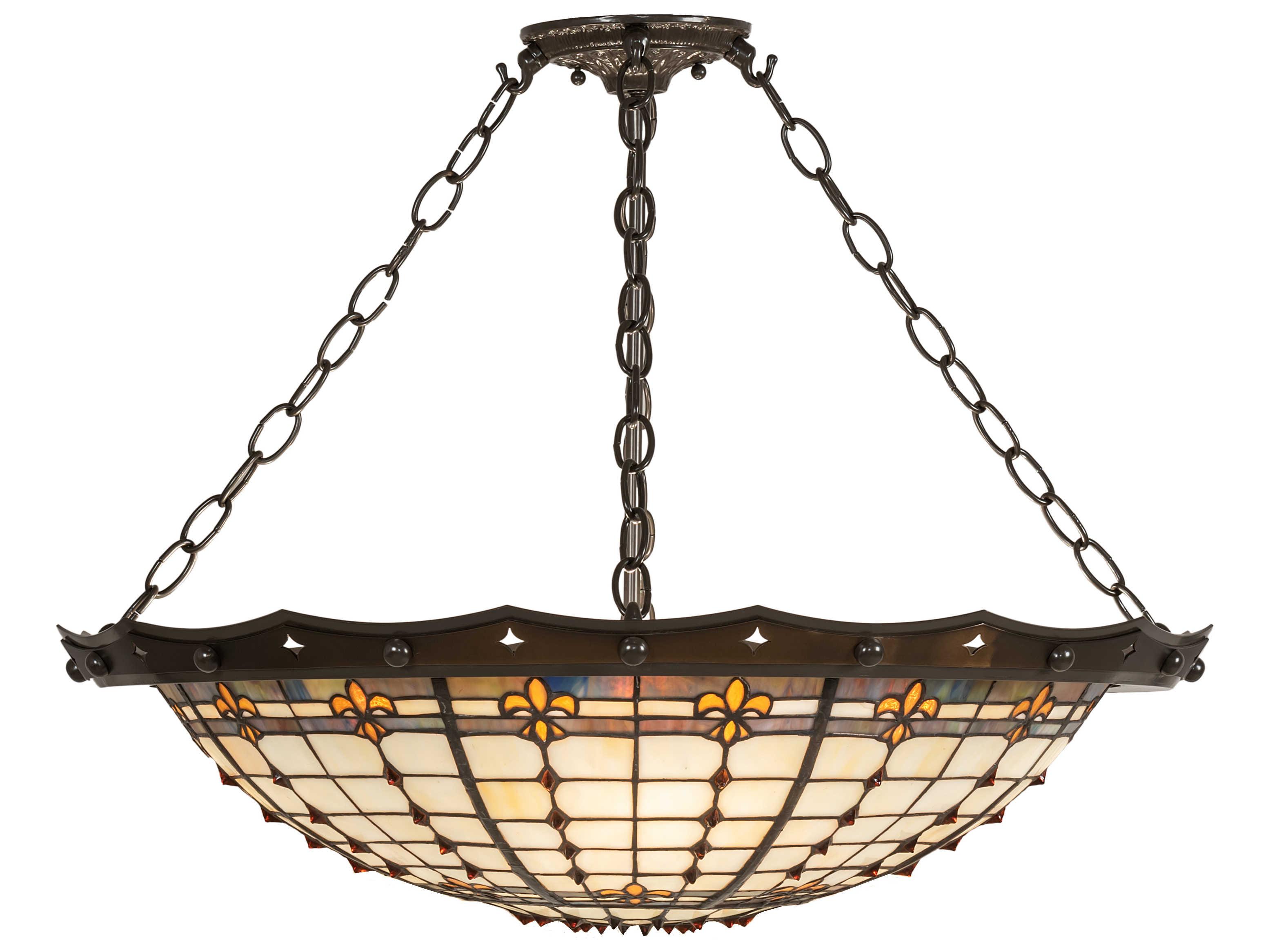 Meyda Fleur-de-lite 4-Light Antique Copper Glass Tiffany Bowl Semi Flush Mount