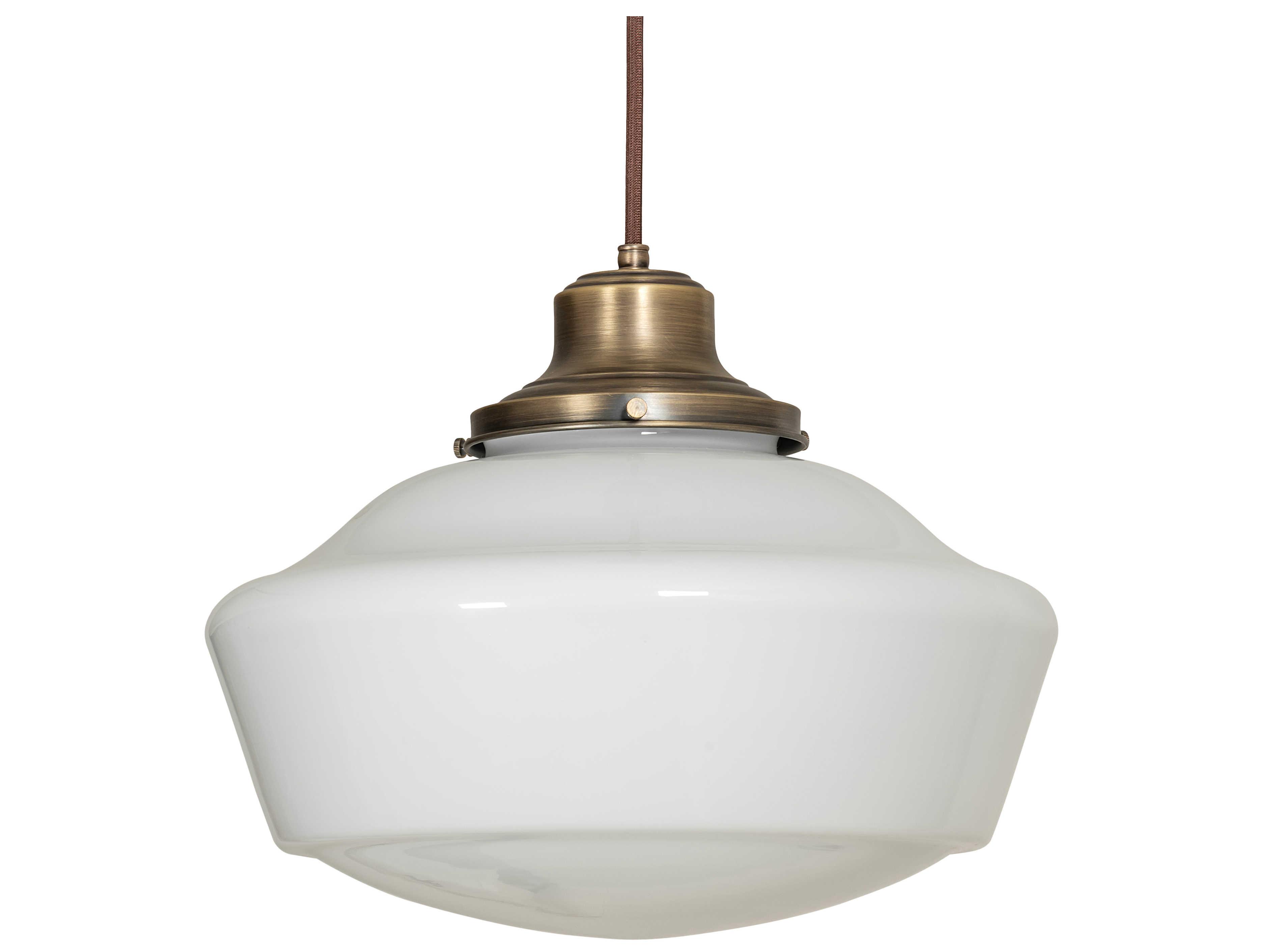 Meyda Revival Schoolhouse 1-Light Antique Brass Glass Pendant