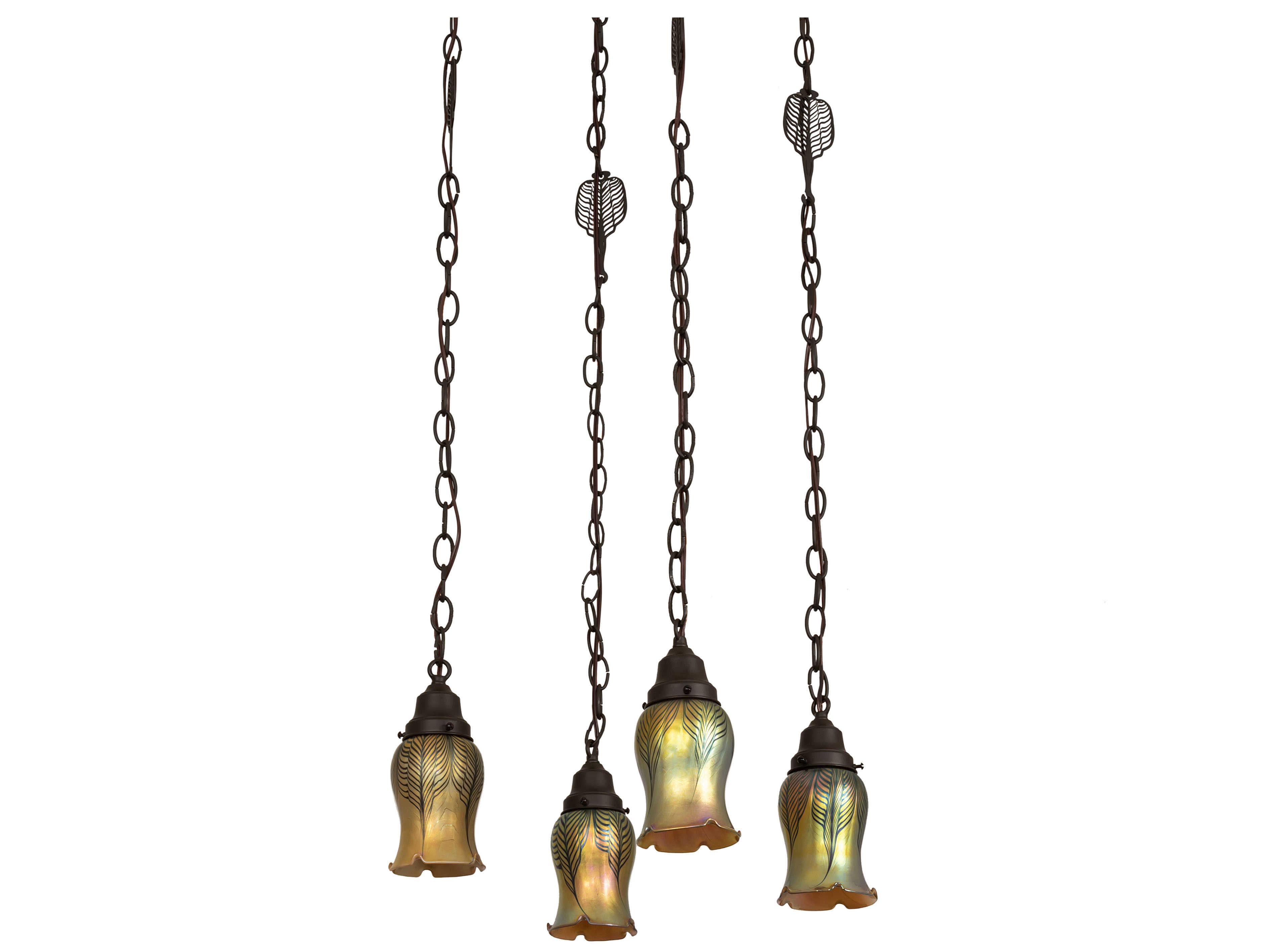 Meyda Bungalow 4-Light Craftsman Brown Glass Bell Pendant