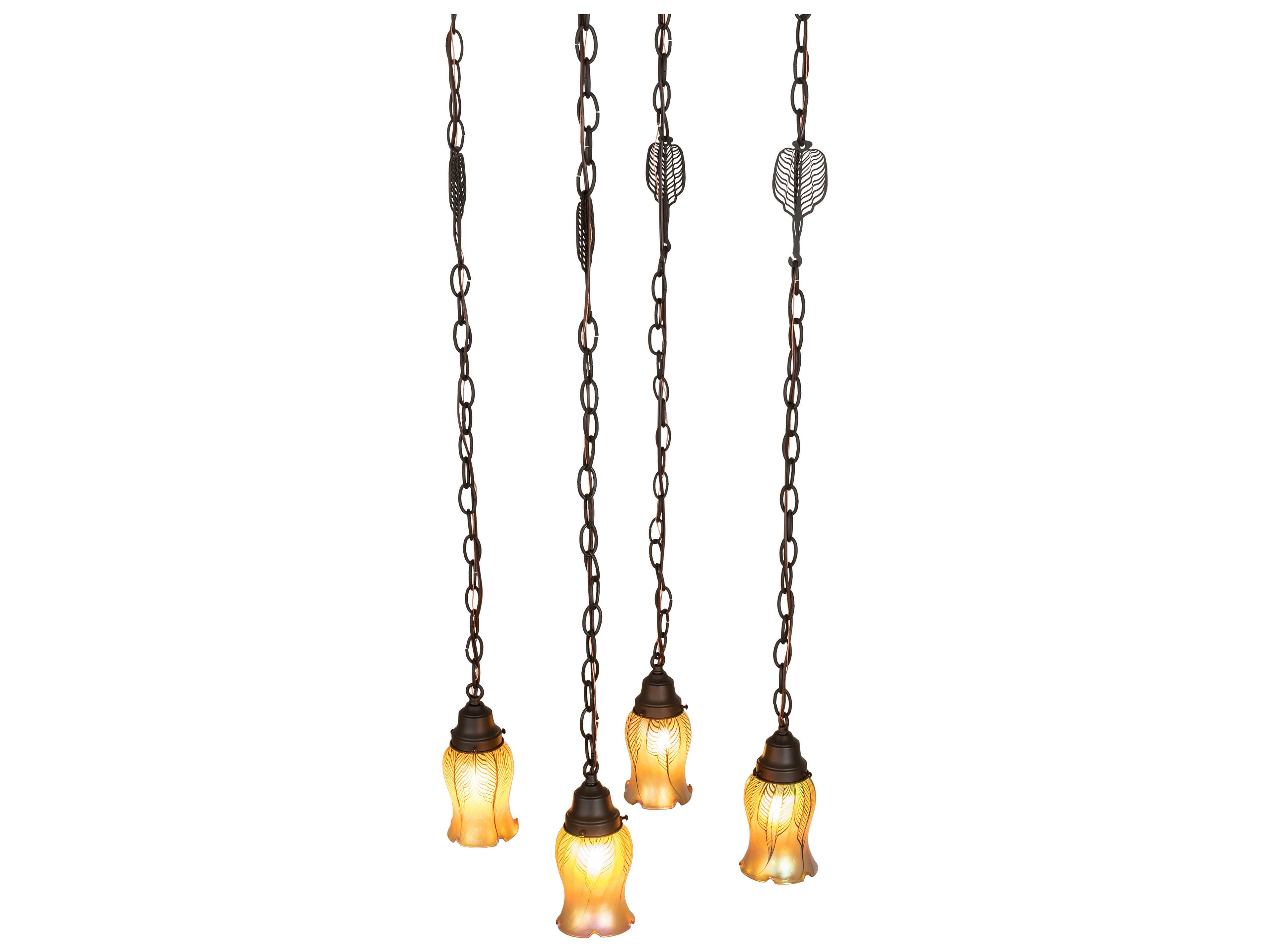 Meyda Bungalow 4-Light Craftsman Brown Glass Bell Pendant