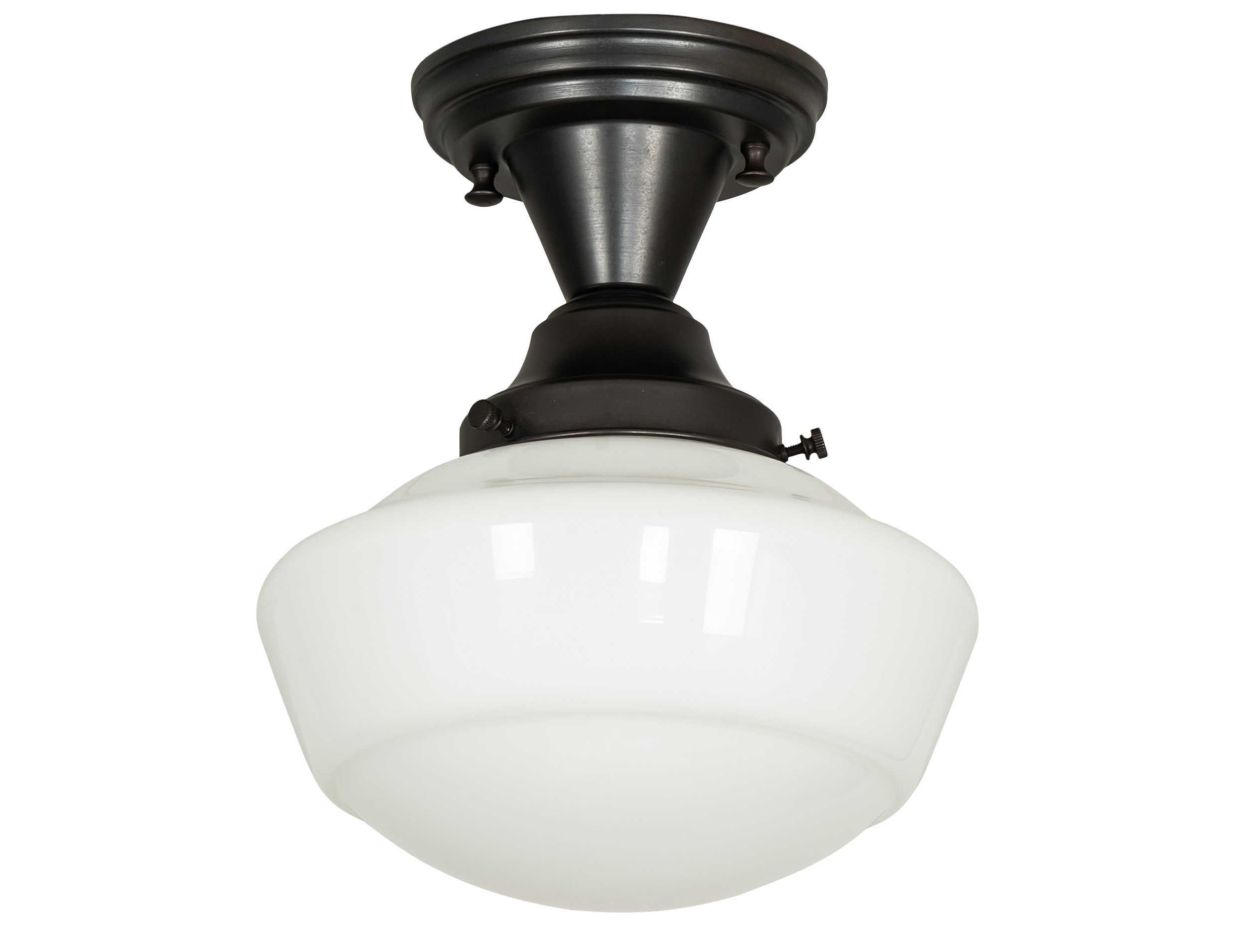 Meyda Revival Schoolhouse 1-Light Craftsman Brown Glass Semi Flush Mount