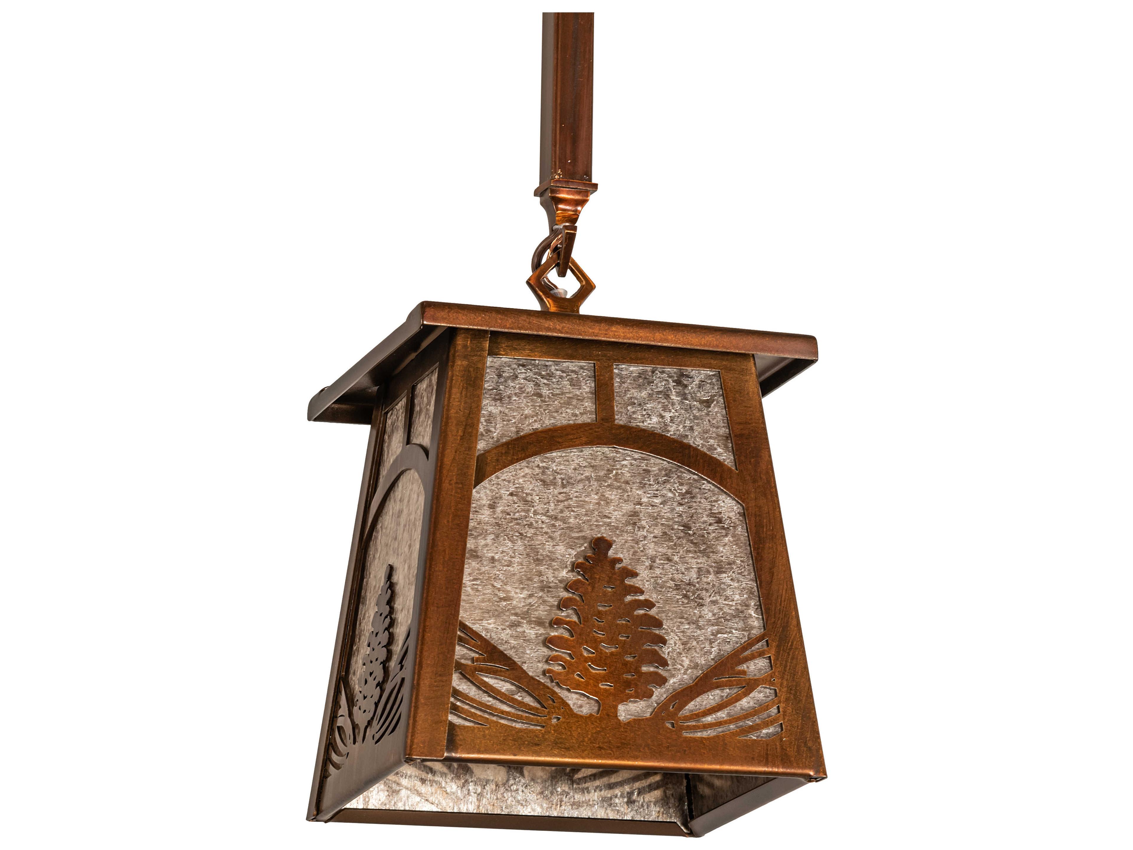 Meyda Mountain Pine 1-Light Vintage Copper Lantern Mini Pendant