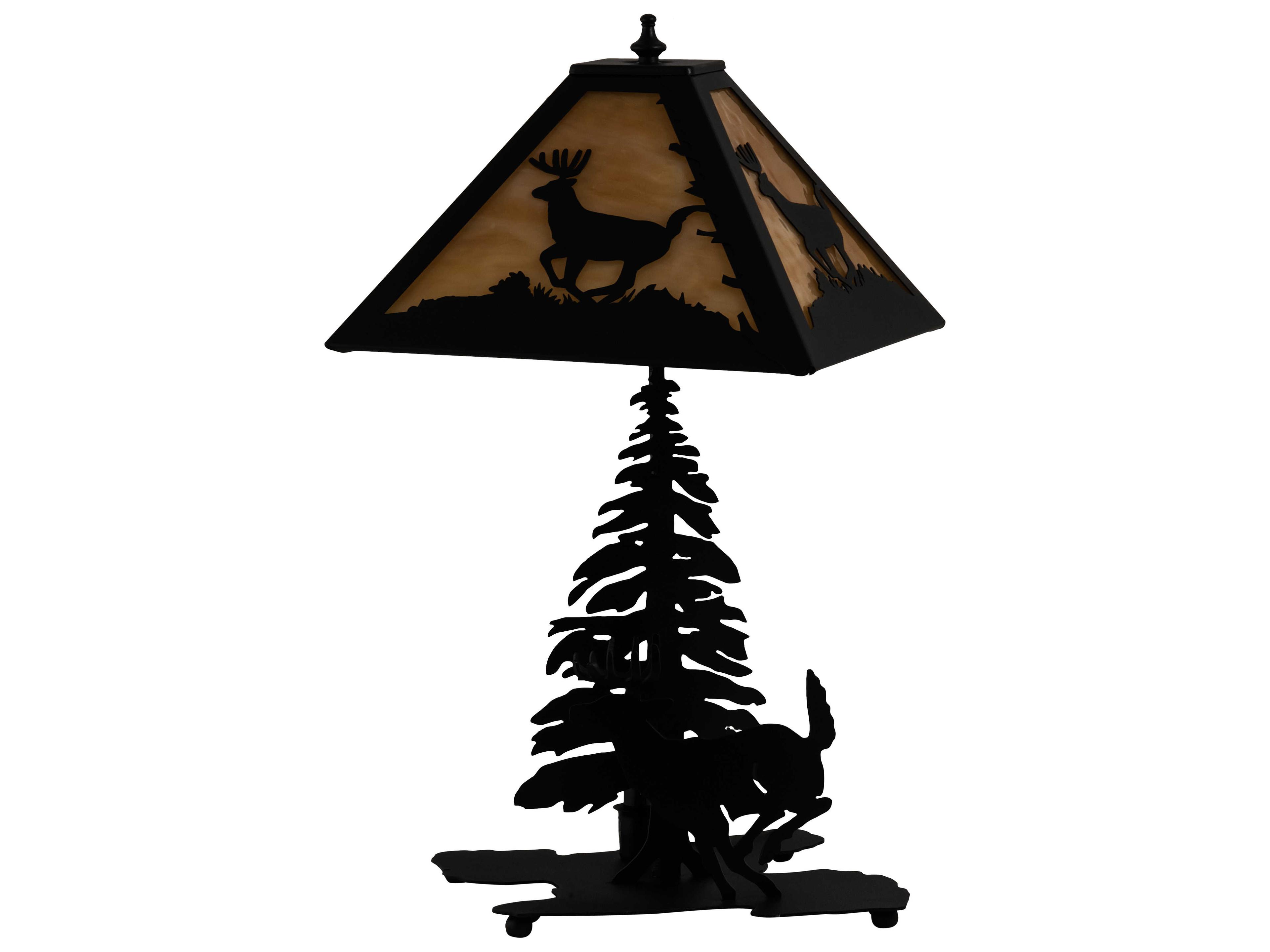 Meyda Lone Deer Rustic Lodge Textured Black Table Lamp with Beige Glass Shade