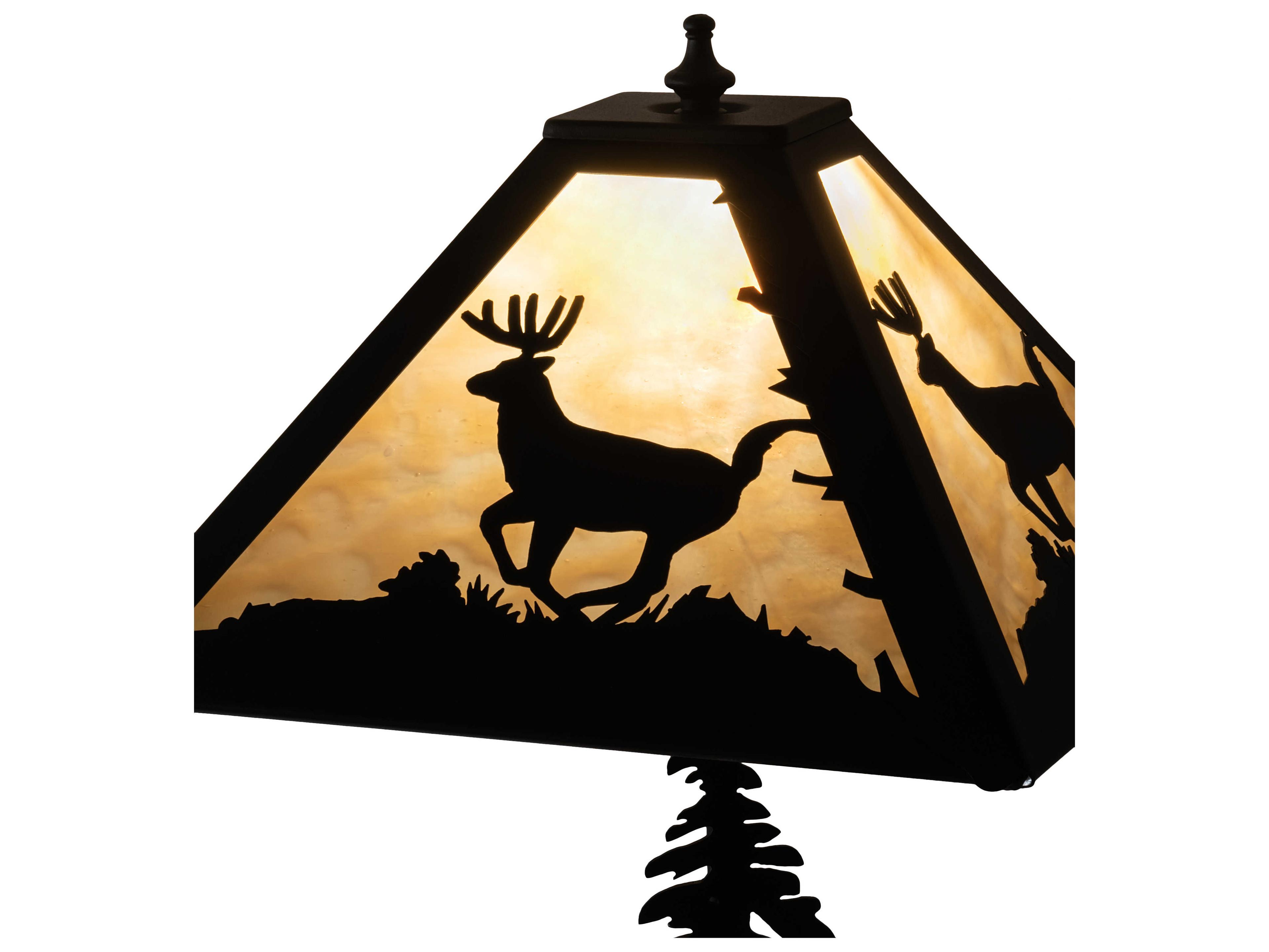 Meyda Lone Deer Rustic Lodge Textured Black Table Lamp with Beige Glass Shade