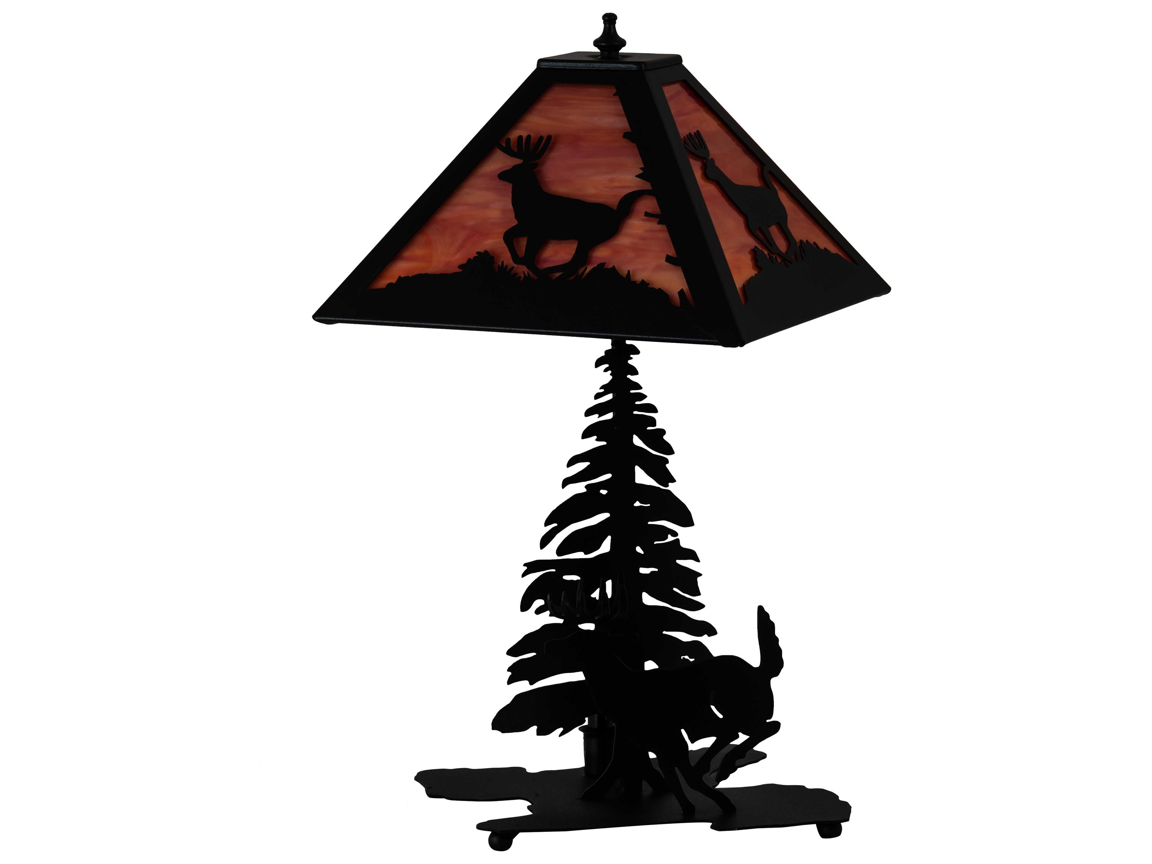 Meyda Lone Deer Rustic Lodge Textured Black Table Lamp with Orange Opal Glass Shade