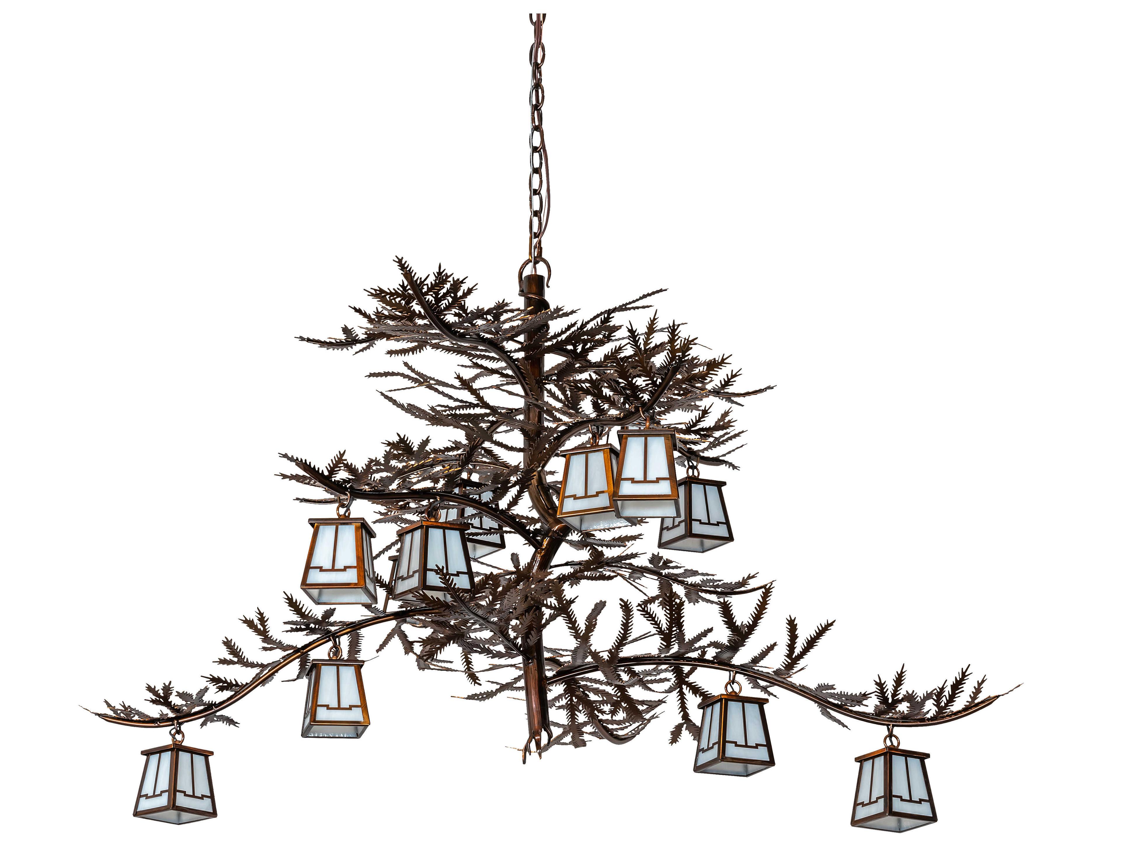 Meyda Pine Branch 12-Light Vintage Copper Glass Lantern Chandelier