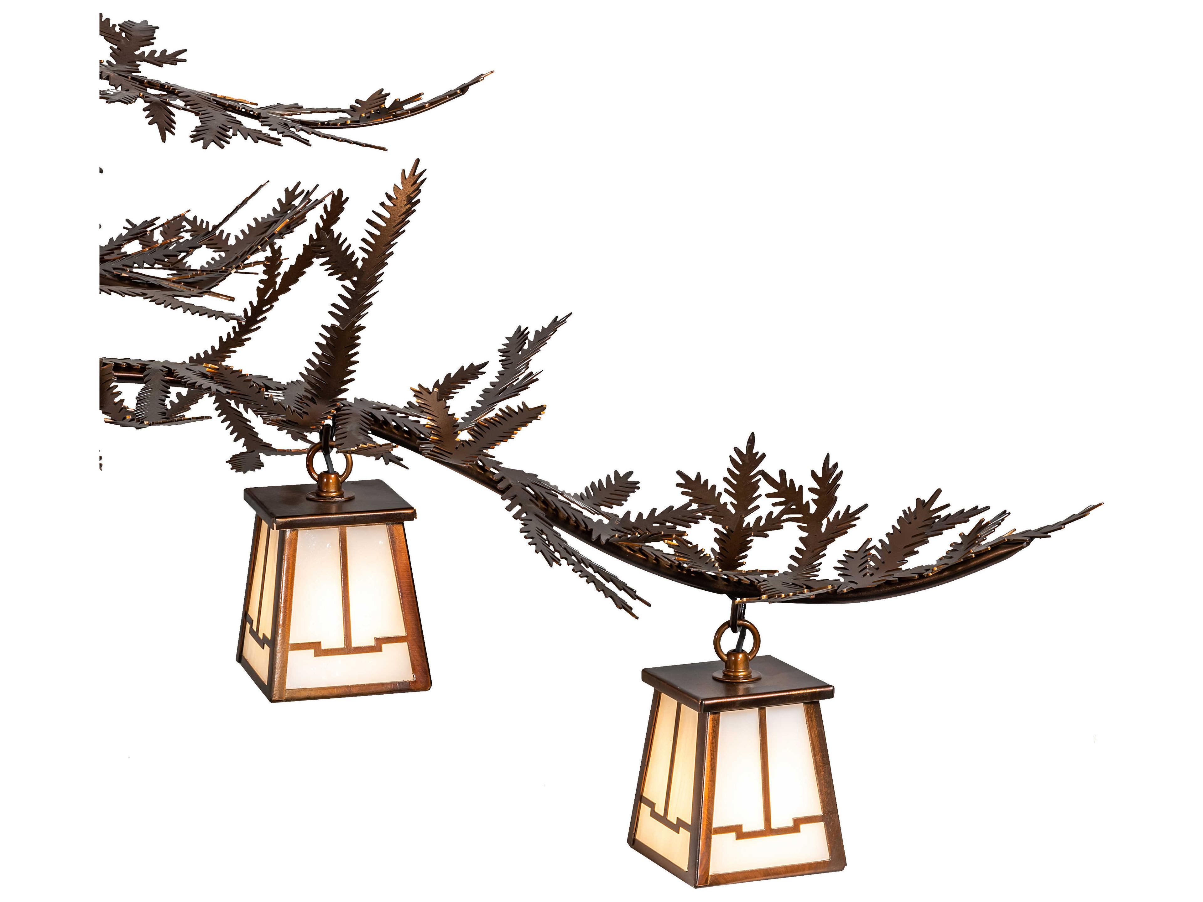 Meyda Pine Branch 12-Light Vintage Copper Glass Lantern Chandelier