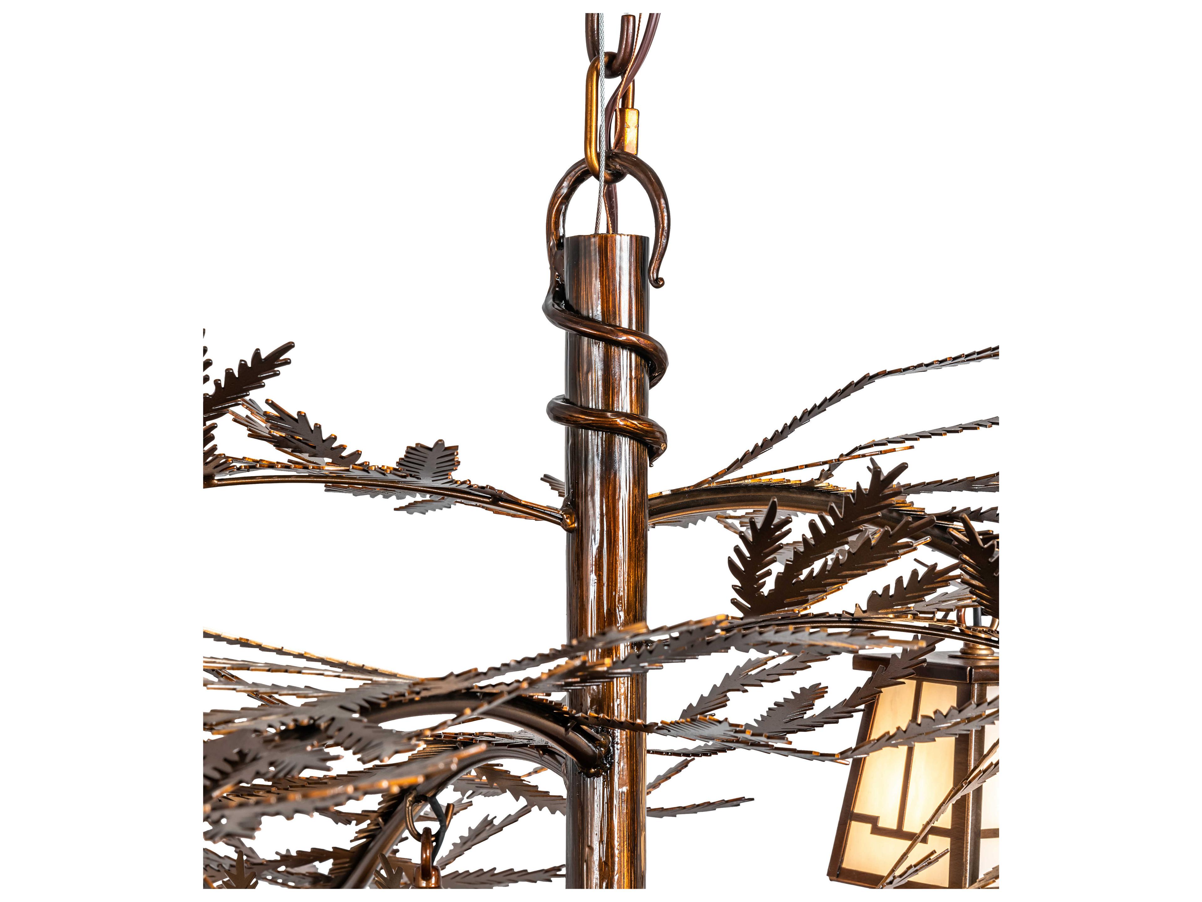 Meyda Pine Branch 12-Light Vintage Copper Glass Lantern Chandelier