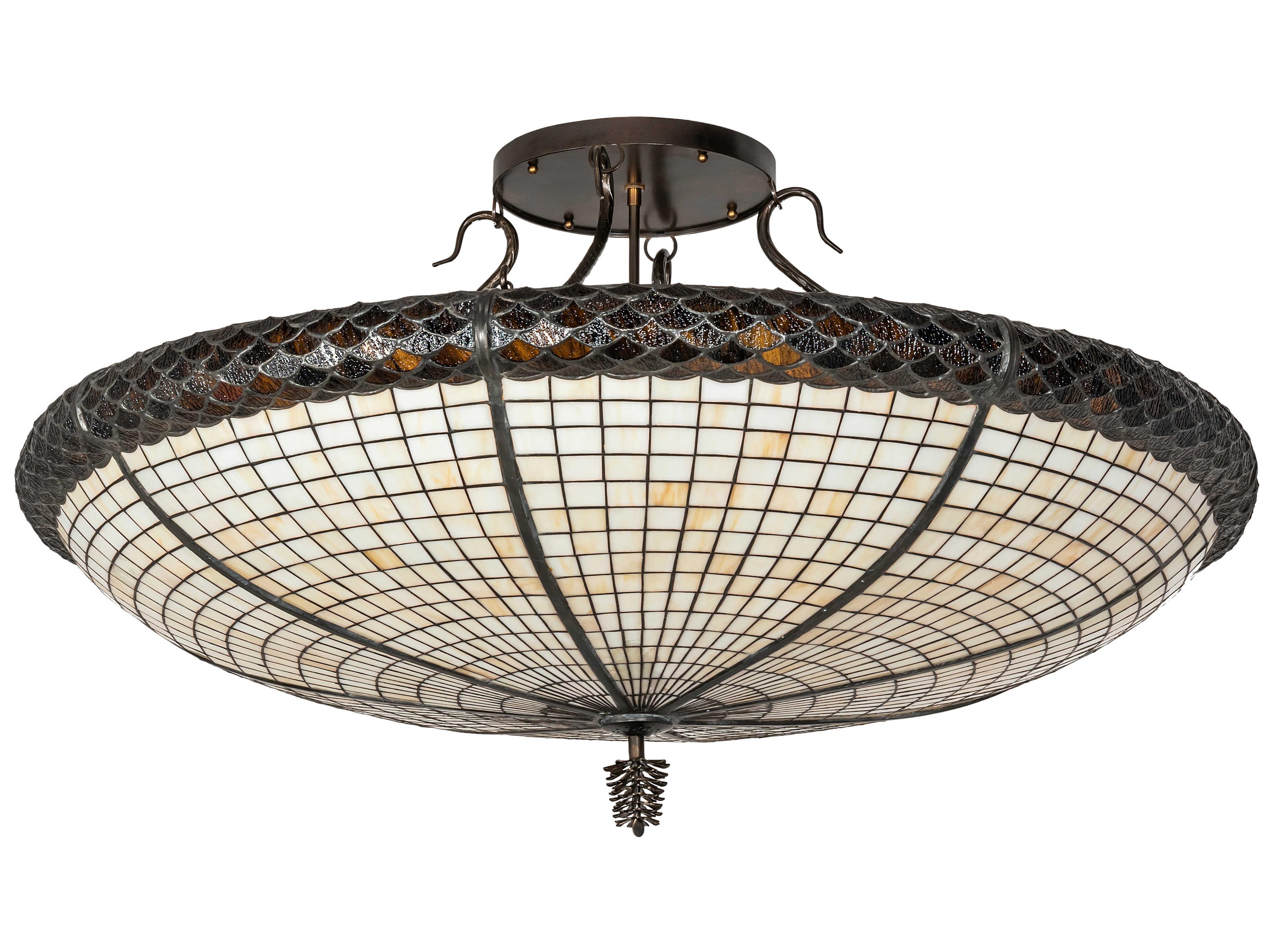 Meyda Pinecone 6-Light Antique Copper Glass Tiffany Bowl Semi Flush Mount