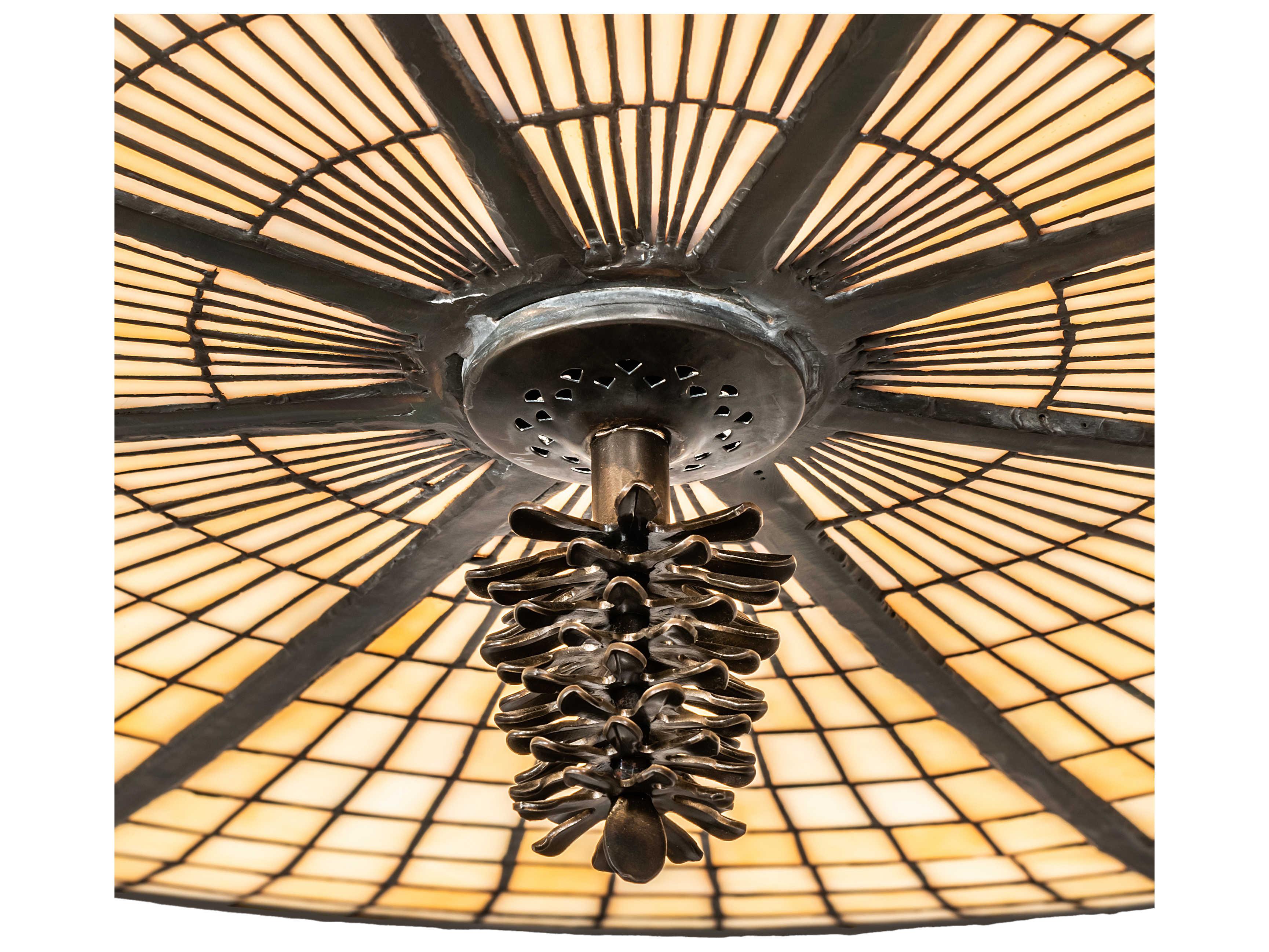 Meyda Pinecone 6-Light Antique Copper Glass Tiffany Bowl Semi Flush Mount