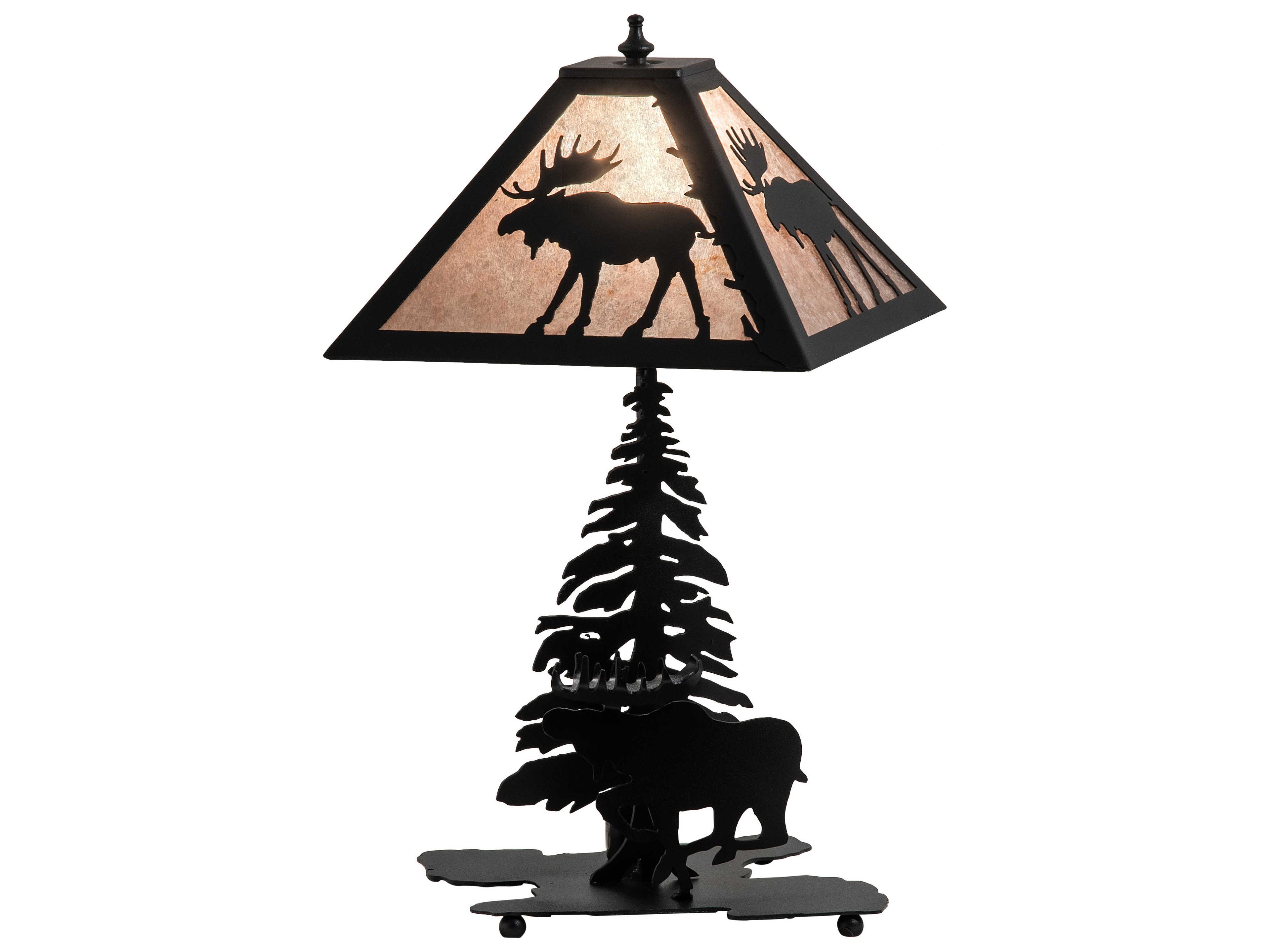 Meyda Lone Moose Rustic Lodge Textured Black Table Lamp with Silver Mica Shade