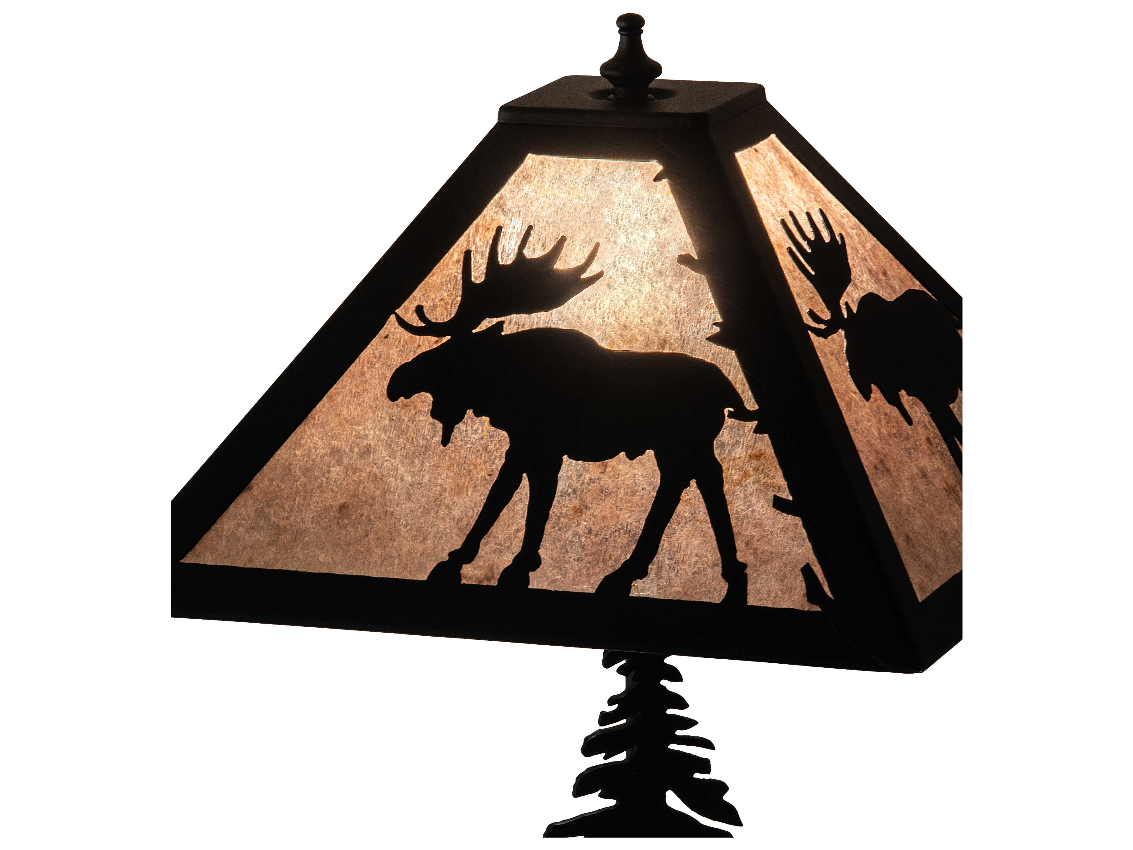 Meyda Lone Moose Rustic Lodge Textured Black Table Lamp with Silver Mica Shade