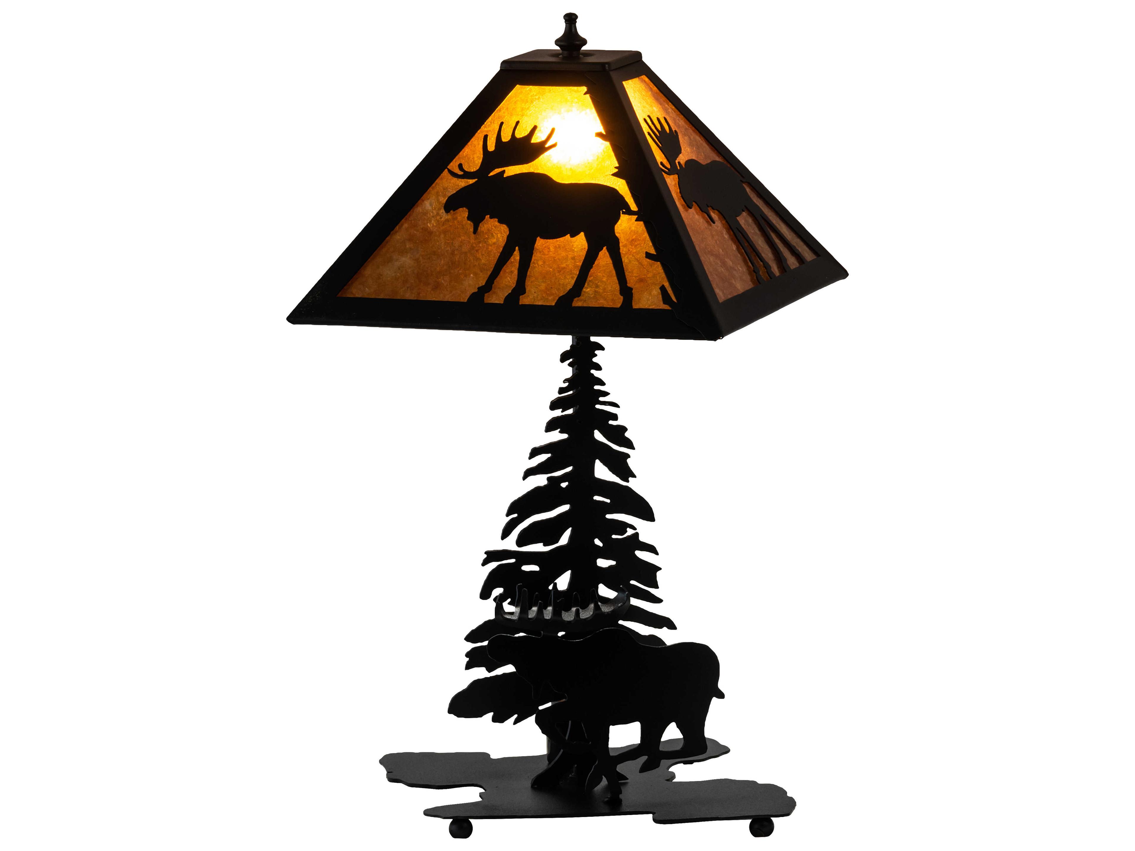 Meyda Lone Moose Rustic Lodge Textured Black Table Lamp with Amber Mica Shade
