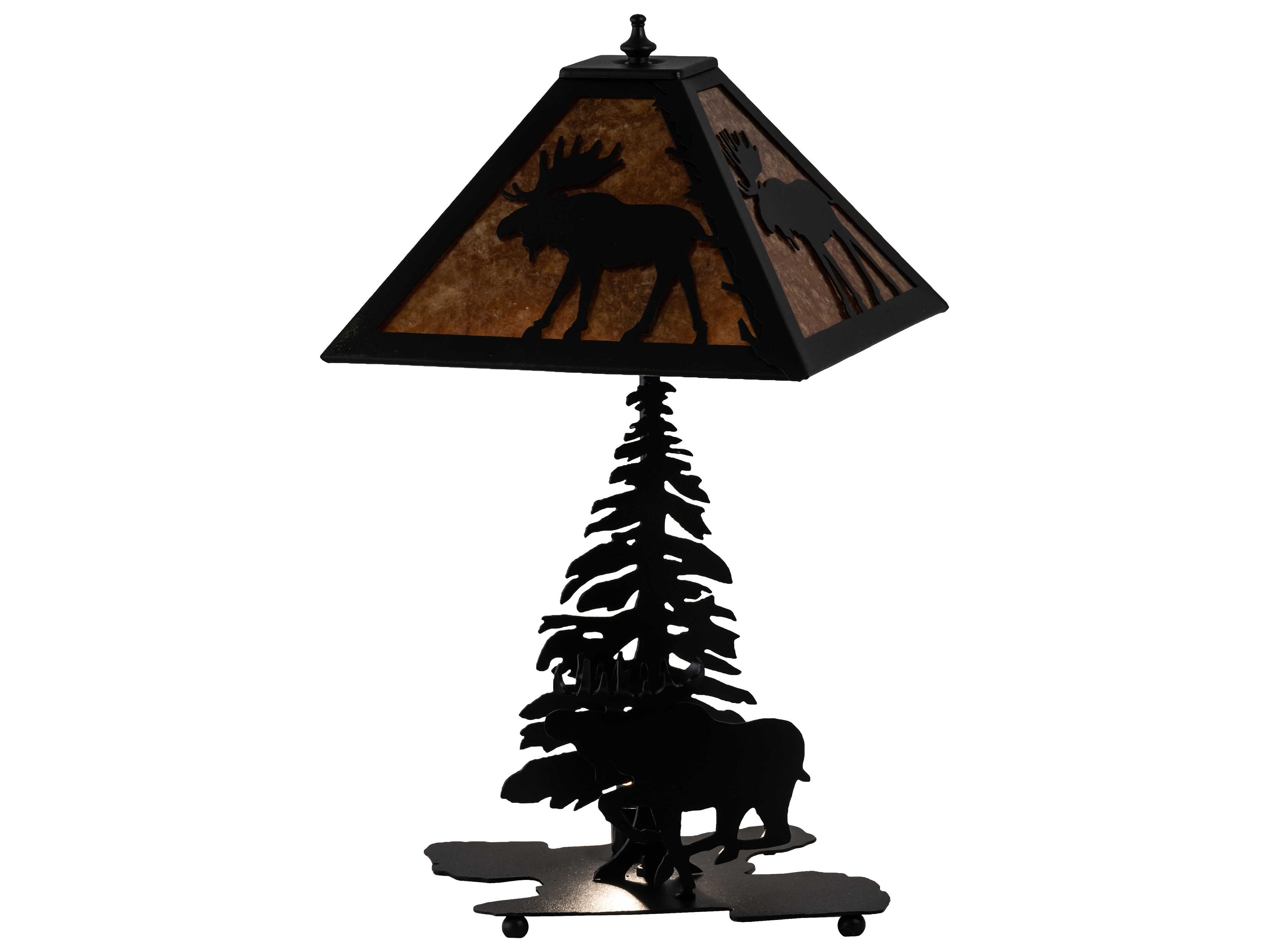 Meyda Lone Moose Rustic Lodge Textured Black Table Lamp with Amber Mica Shade