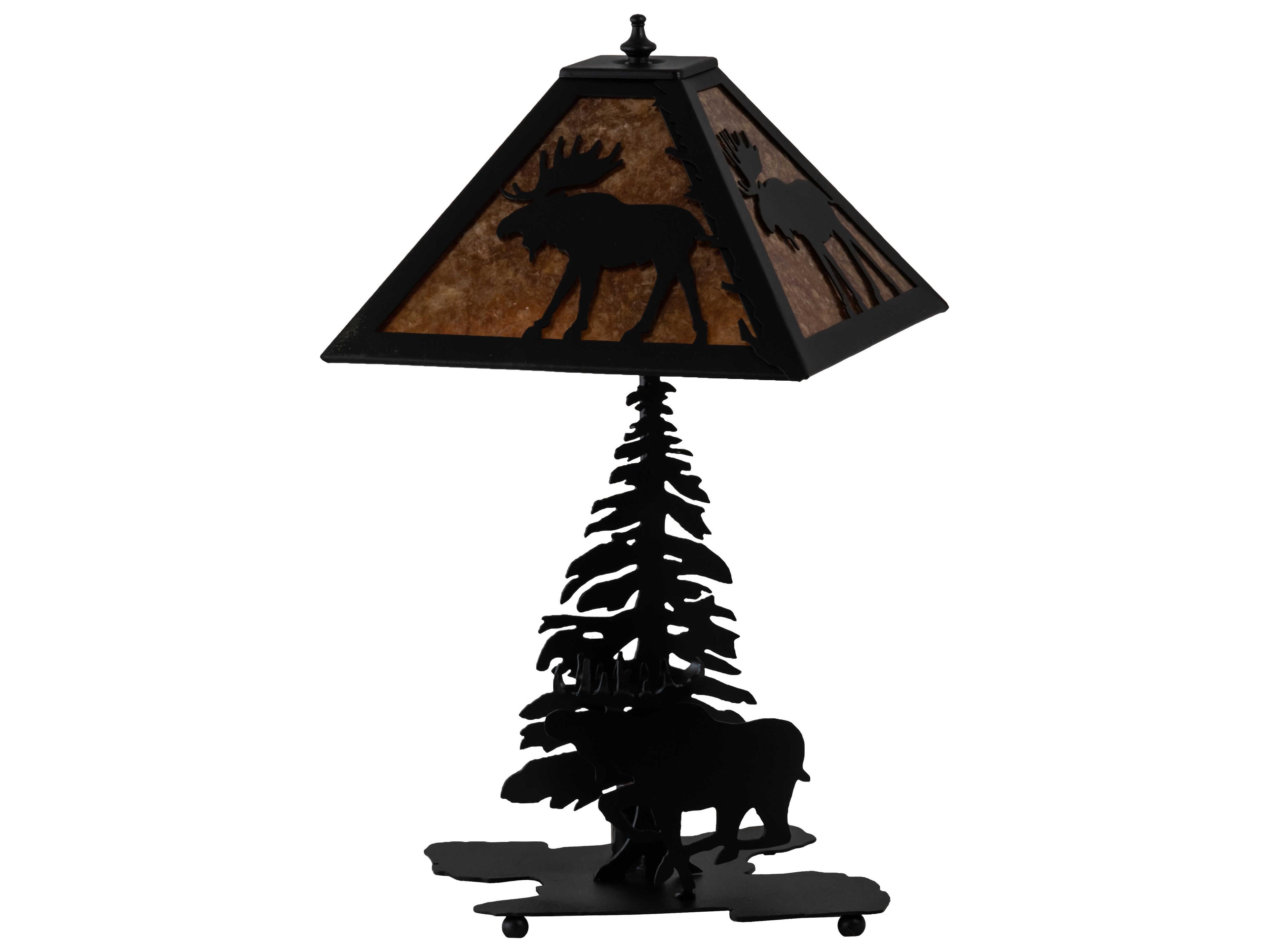 Meyda Lone Moose Rustic Lodge Textured Black Table Lamp with Amber Mica Shade