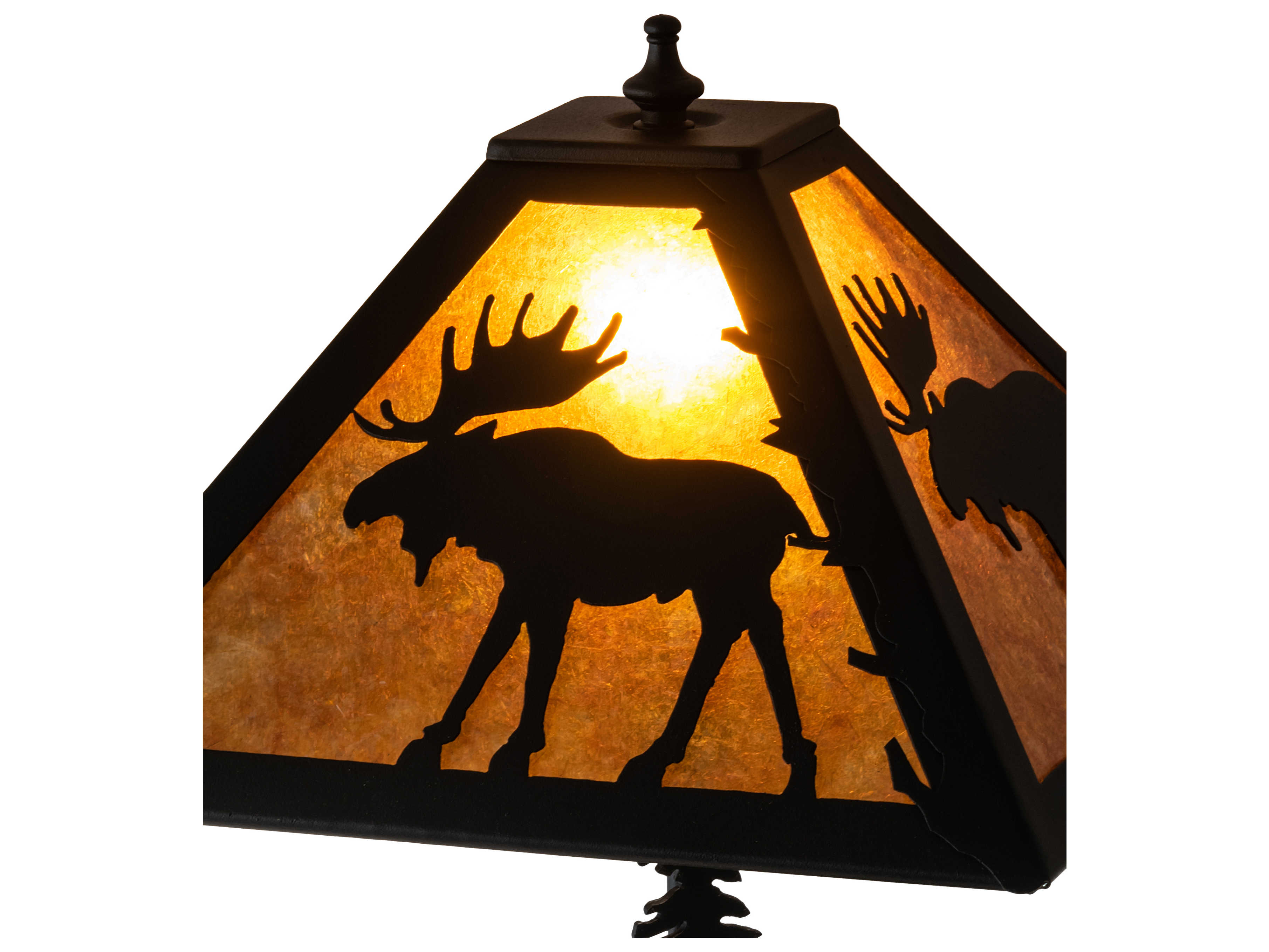 Meyda Lone Moose Rustic Lodge Textured Black Table Lamp with Amber Mica Shade