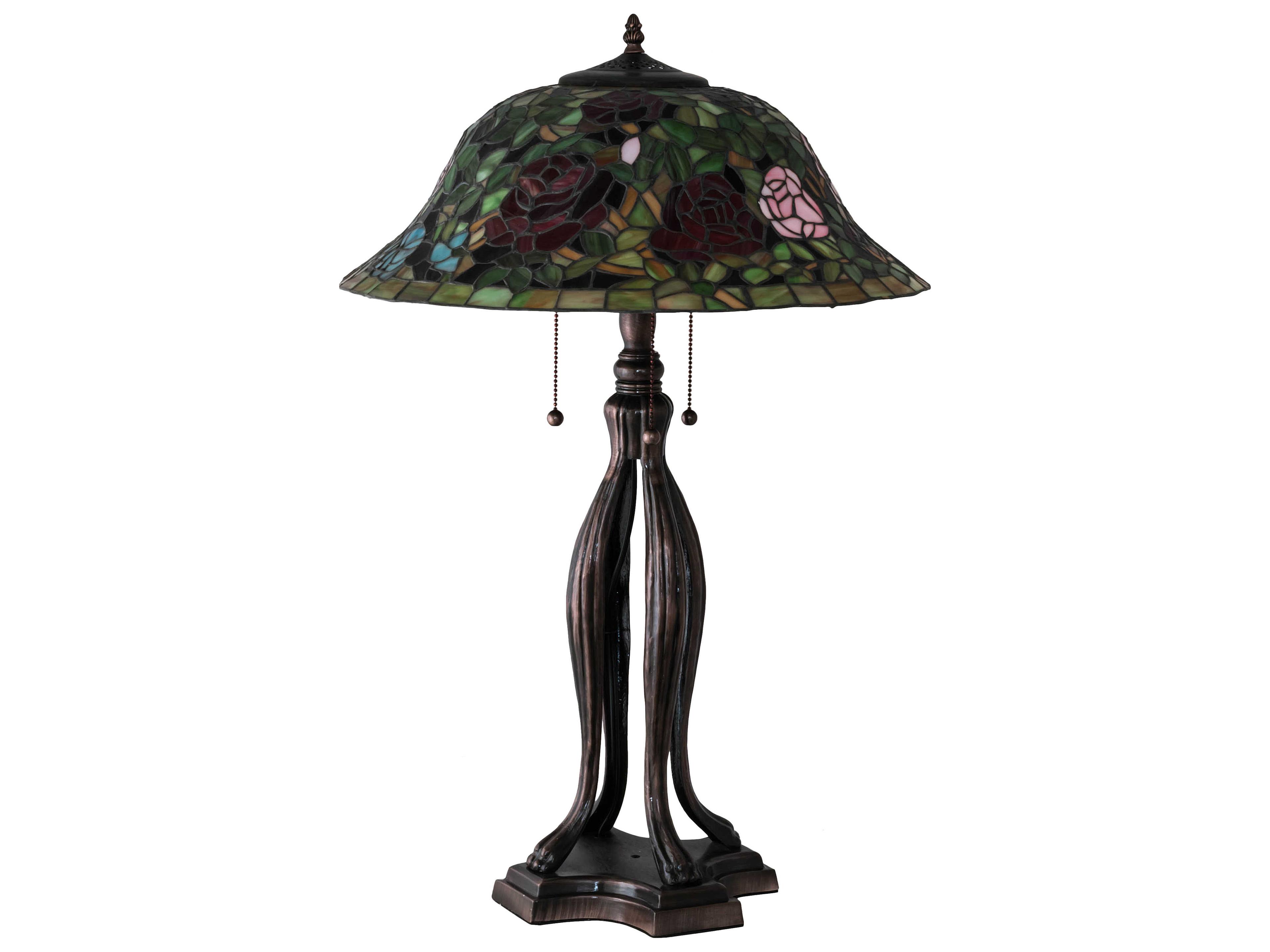 Meyda Tiffany Rosebush Glass Mahogany Bronze Buffet Lamp
