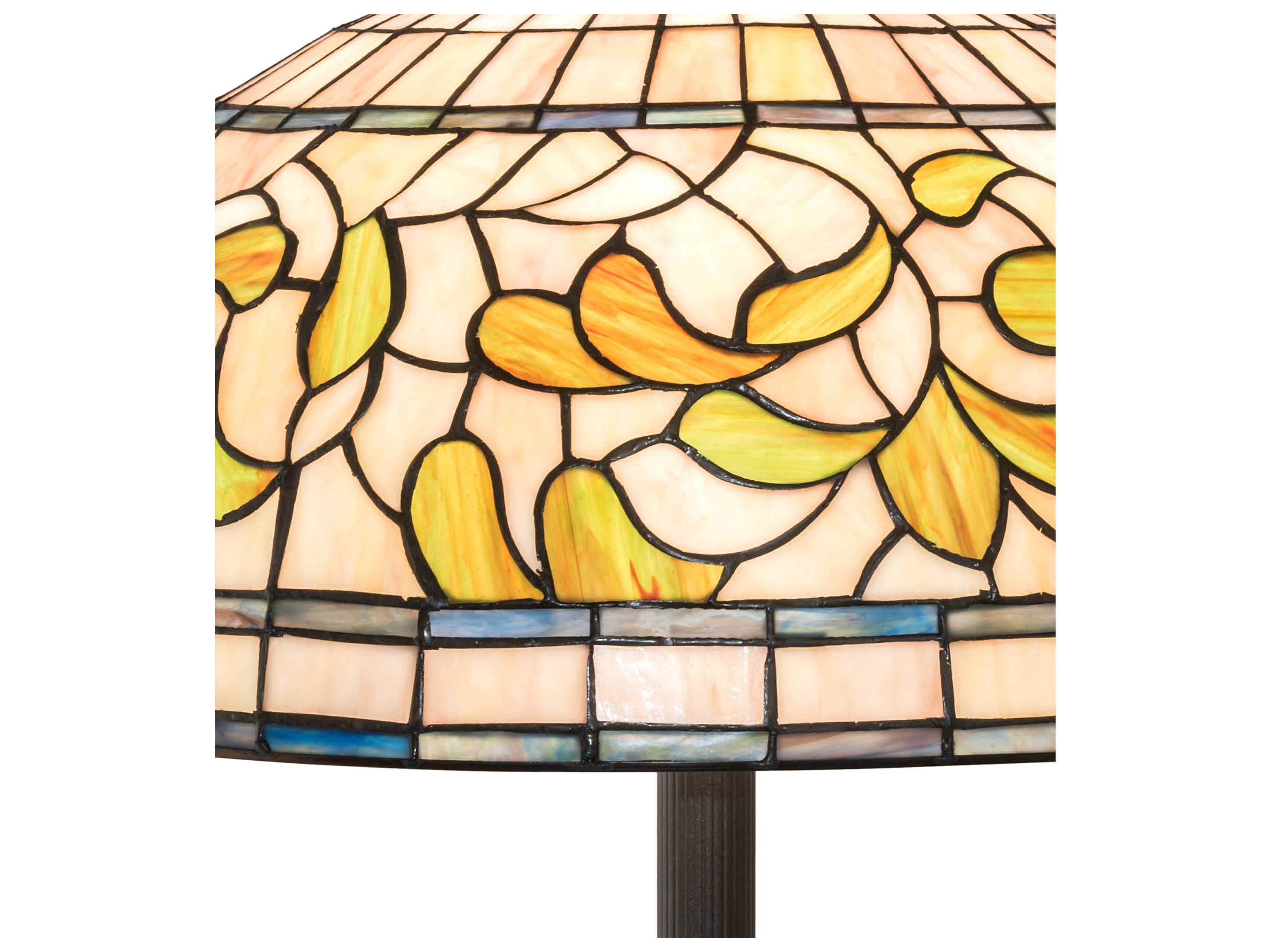 Meyda Tiffany Turning Leaf Glass Mahogany Bronze Floor Lamp