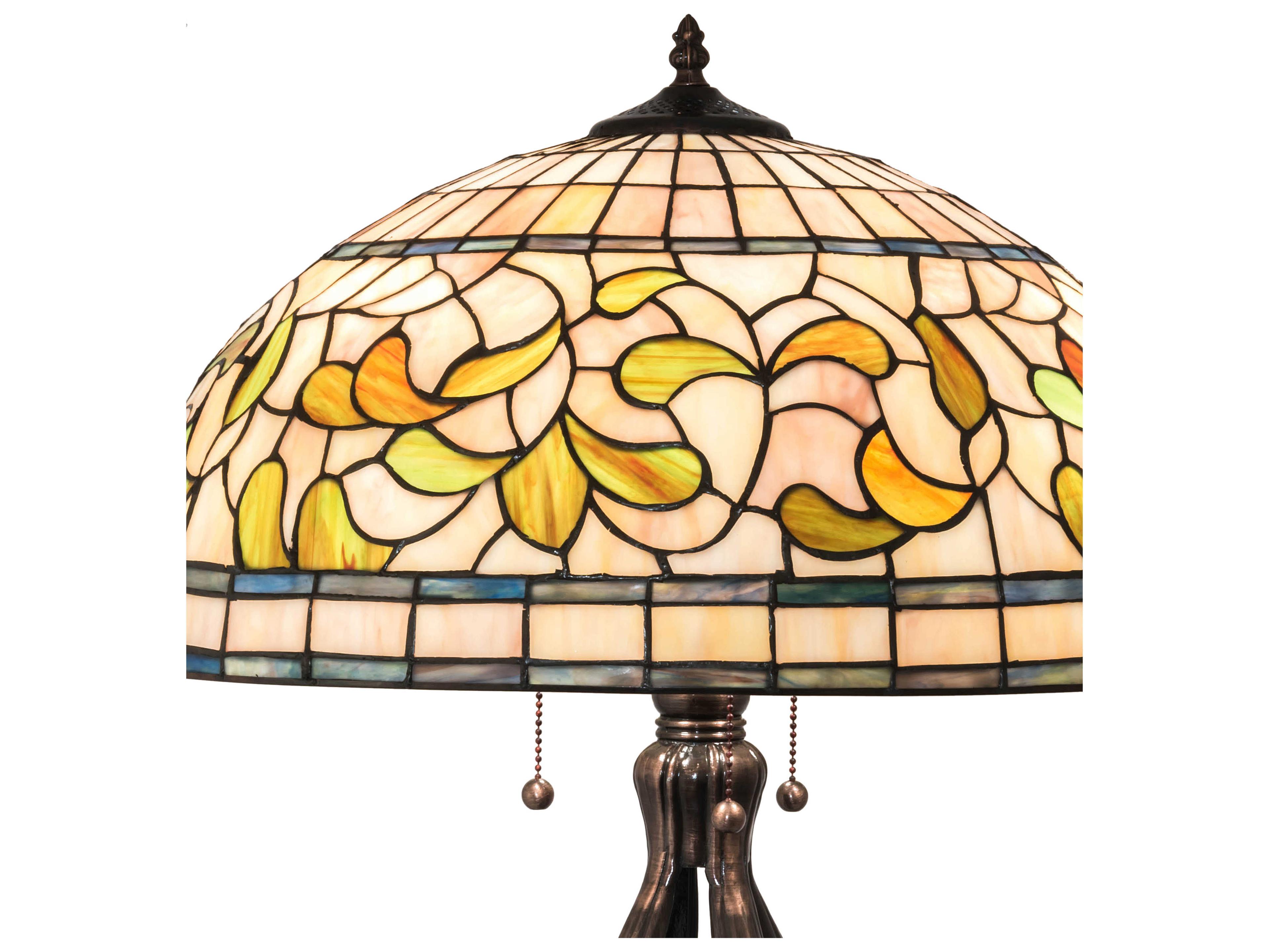 Meyda Tiffany Turning Leaf Glass Mahogany Bronze Buffet Lamp