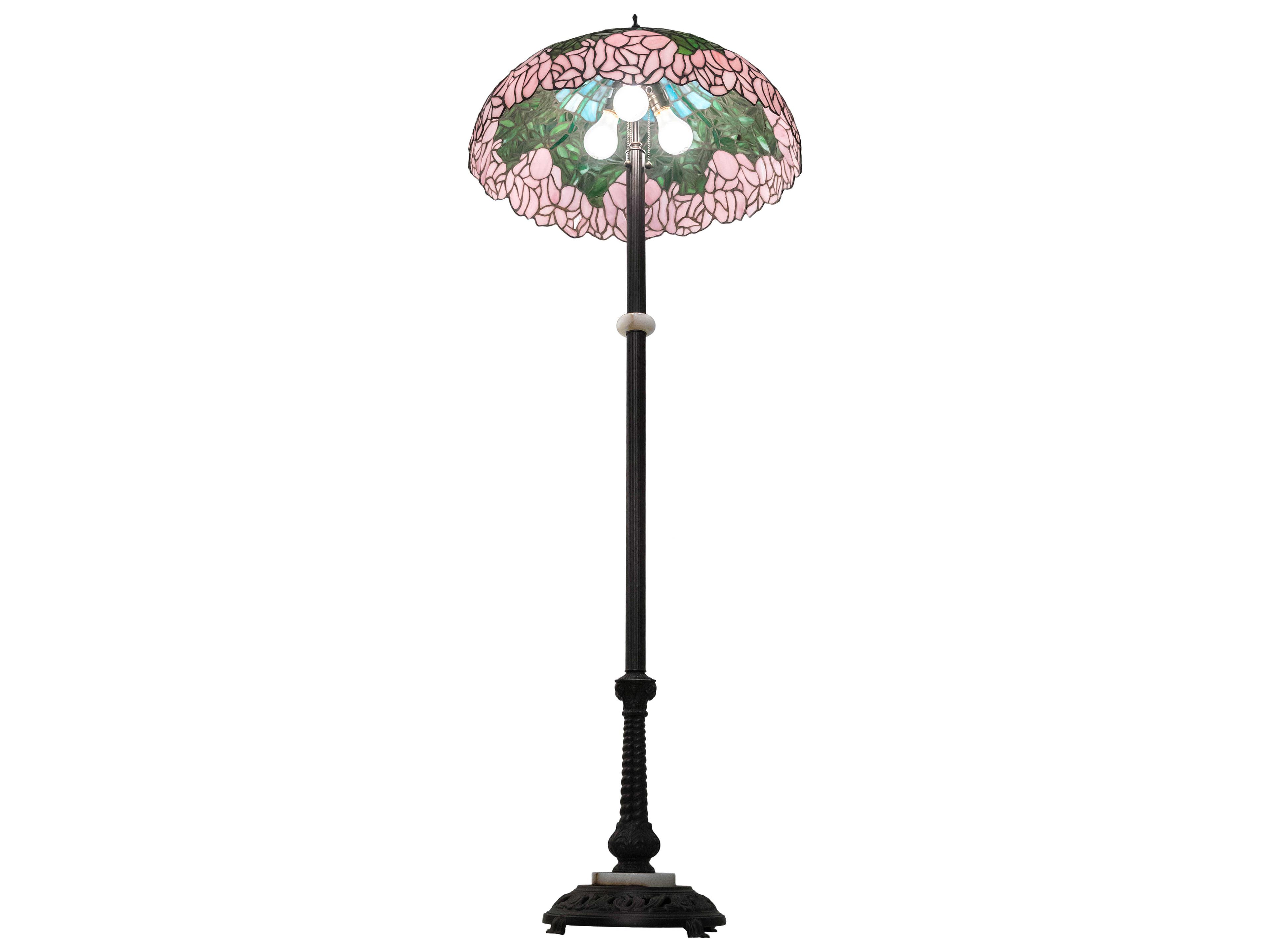 Meyda Tiffany Cabbage Rose Glass Mahogany Bronze Floor Lamp