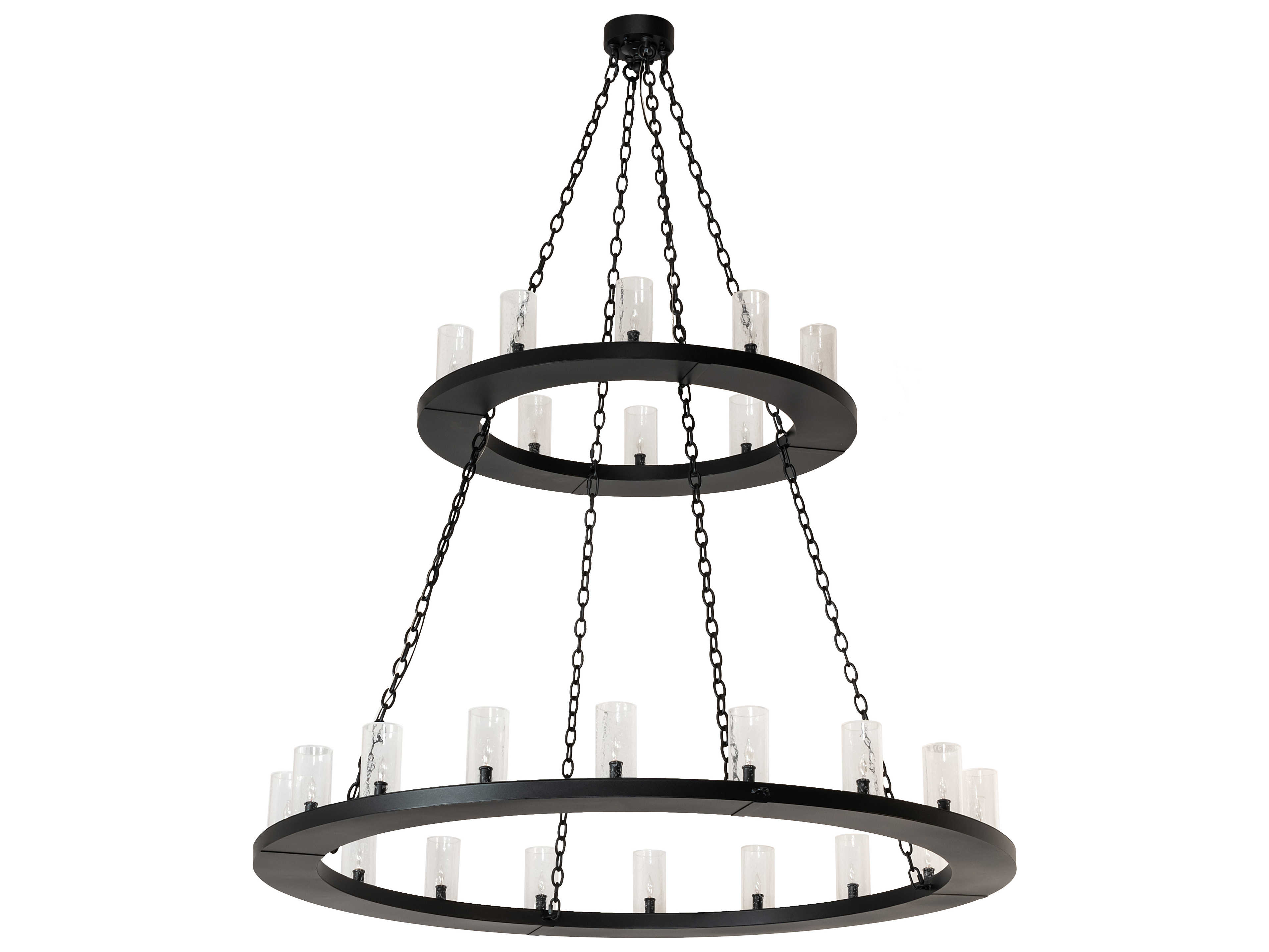 Meyda Loxley 28-Light Textured Black Glass Cylinder Round Tiered Chandelier