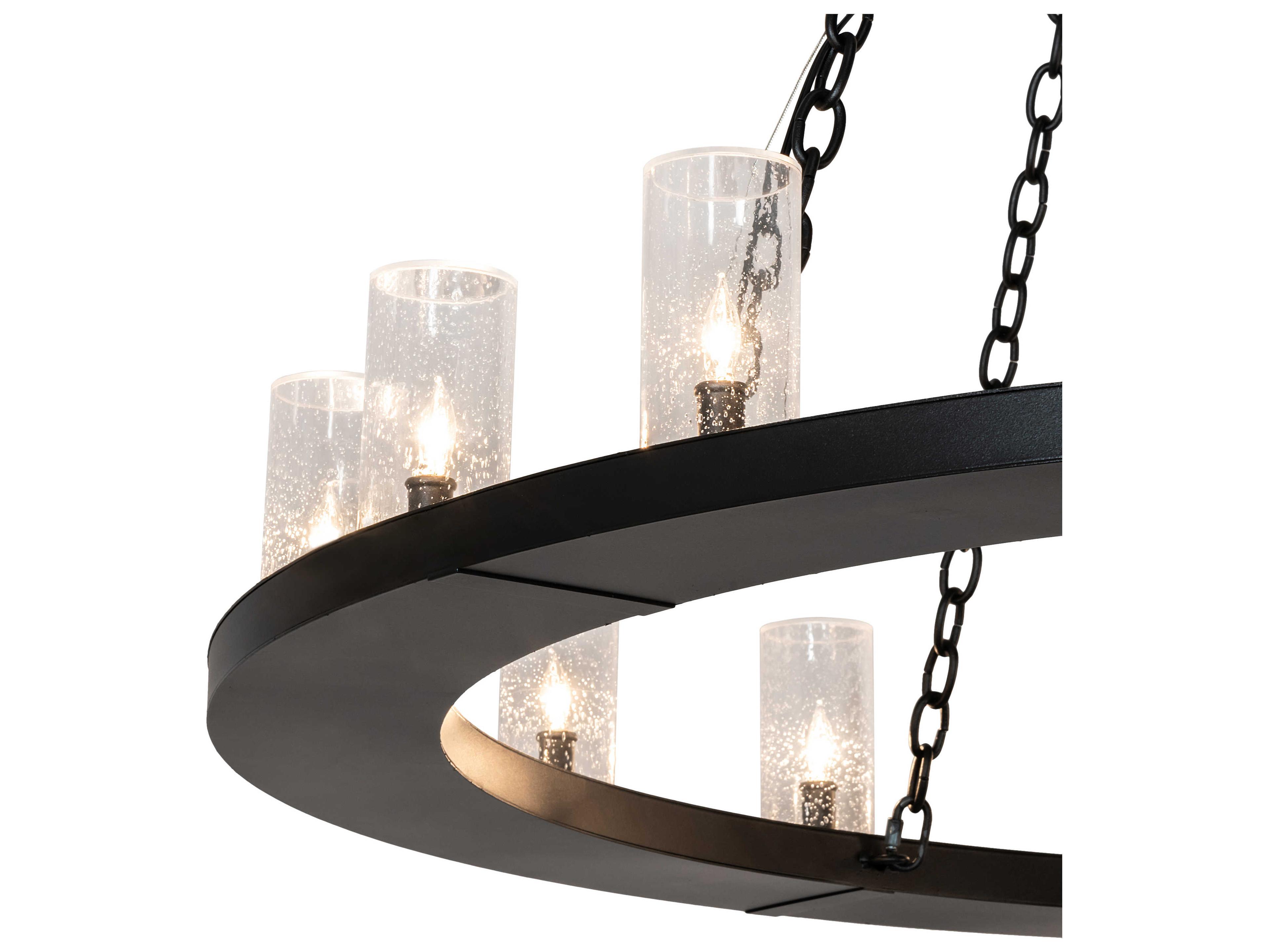 Meyda Loxley 28-Light Textured Black Glass Cylinder Round Tiered Chandelier