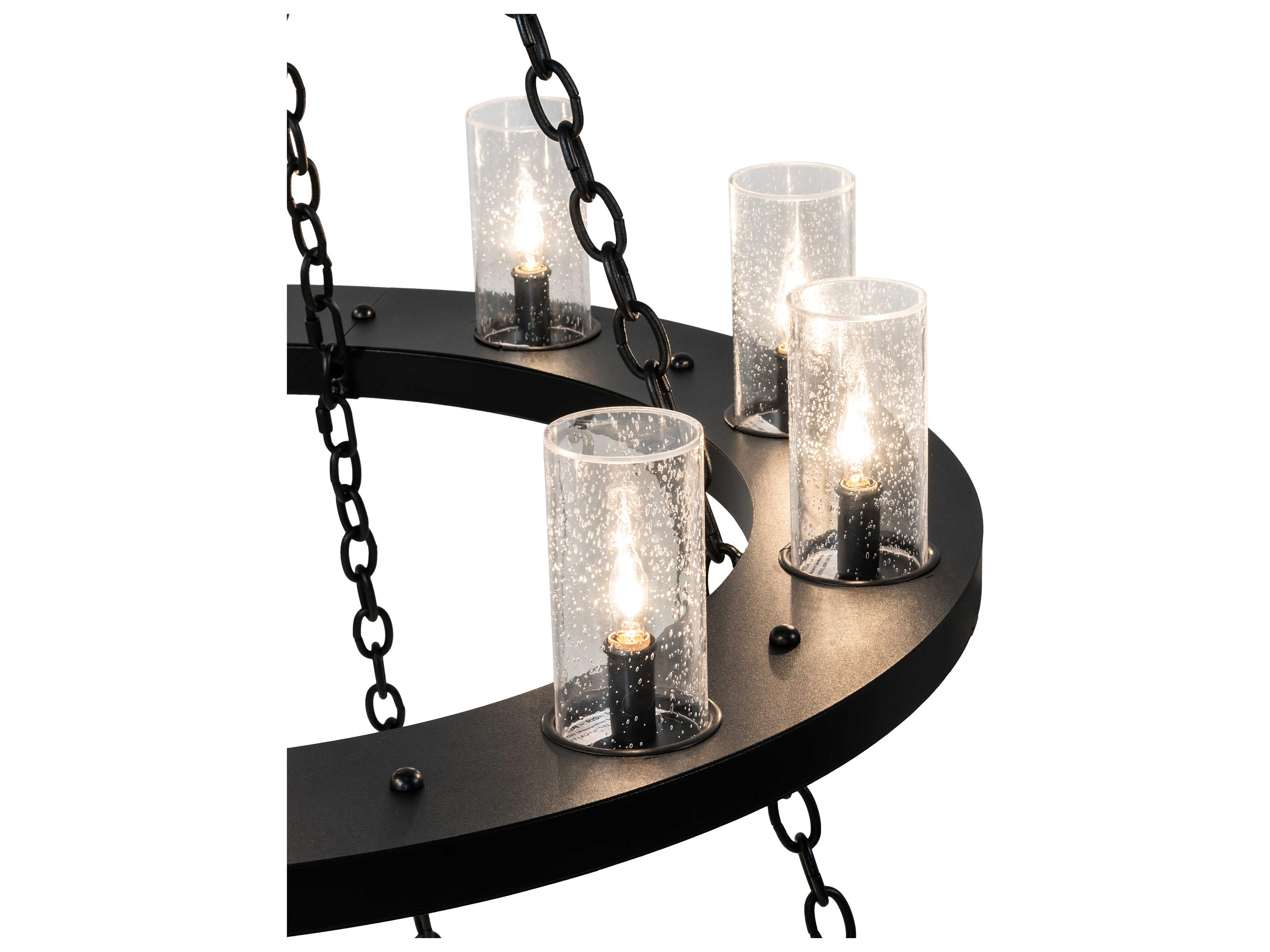 Meyda Loxley 28-Light Textured Black Glass Cylinder Round Tiered Chandelier
