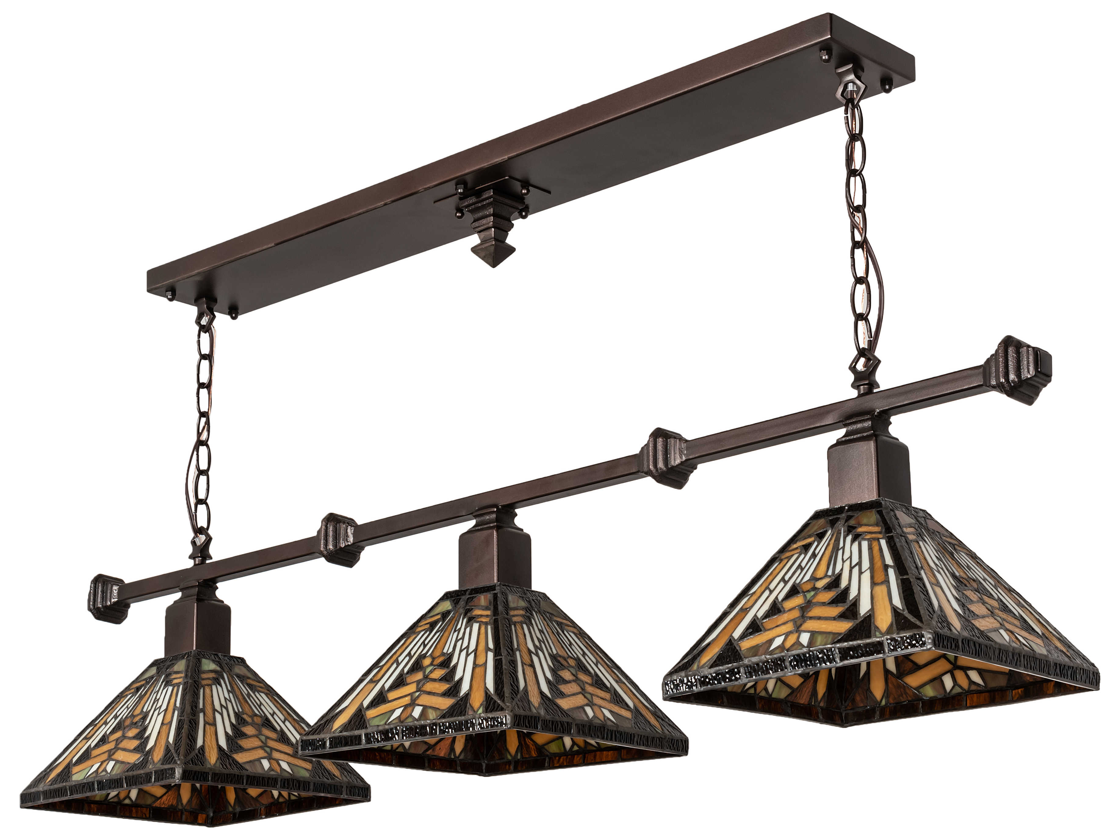 Meyda Nuevo Mission 3-Light Mahogany Bronze Glass Tiffany Geometric Island Pendant