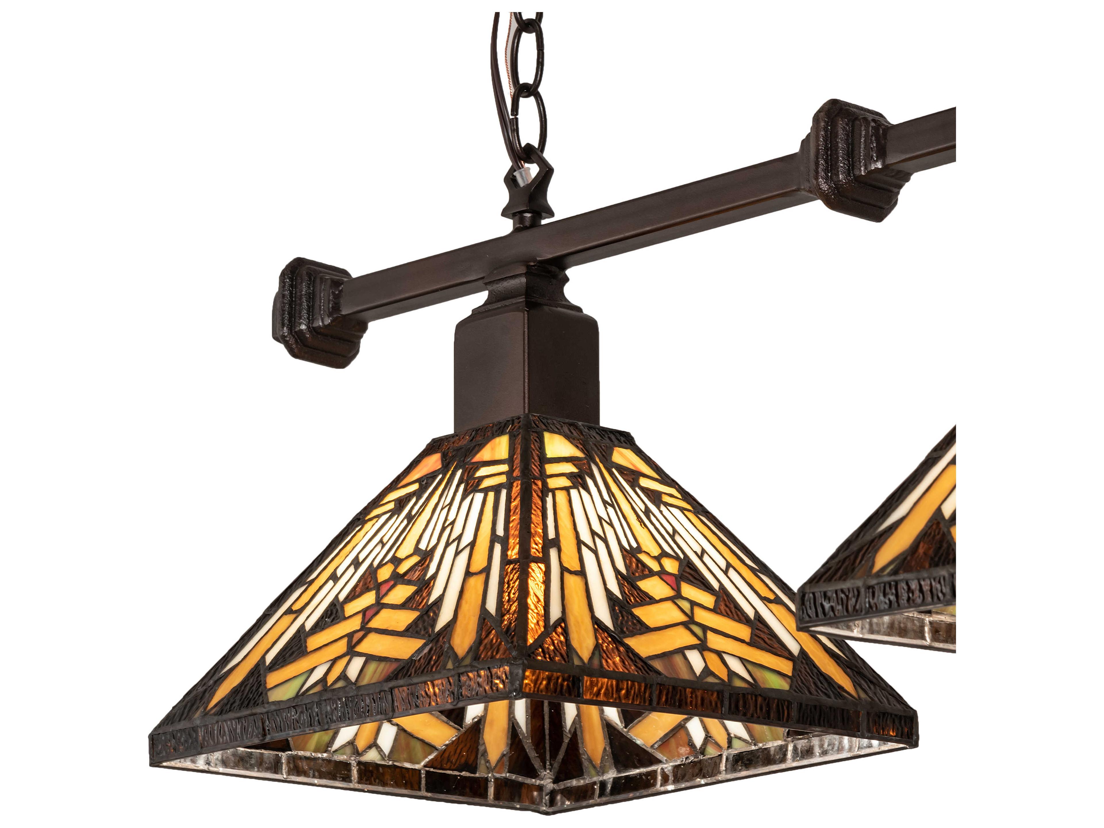 Meyda Nuevo Mission 3-Light Mahogany Bronze Glass Tiffany Geometric Island Pendant