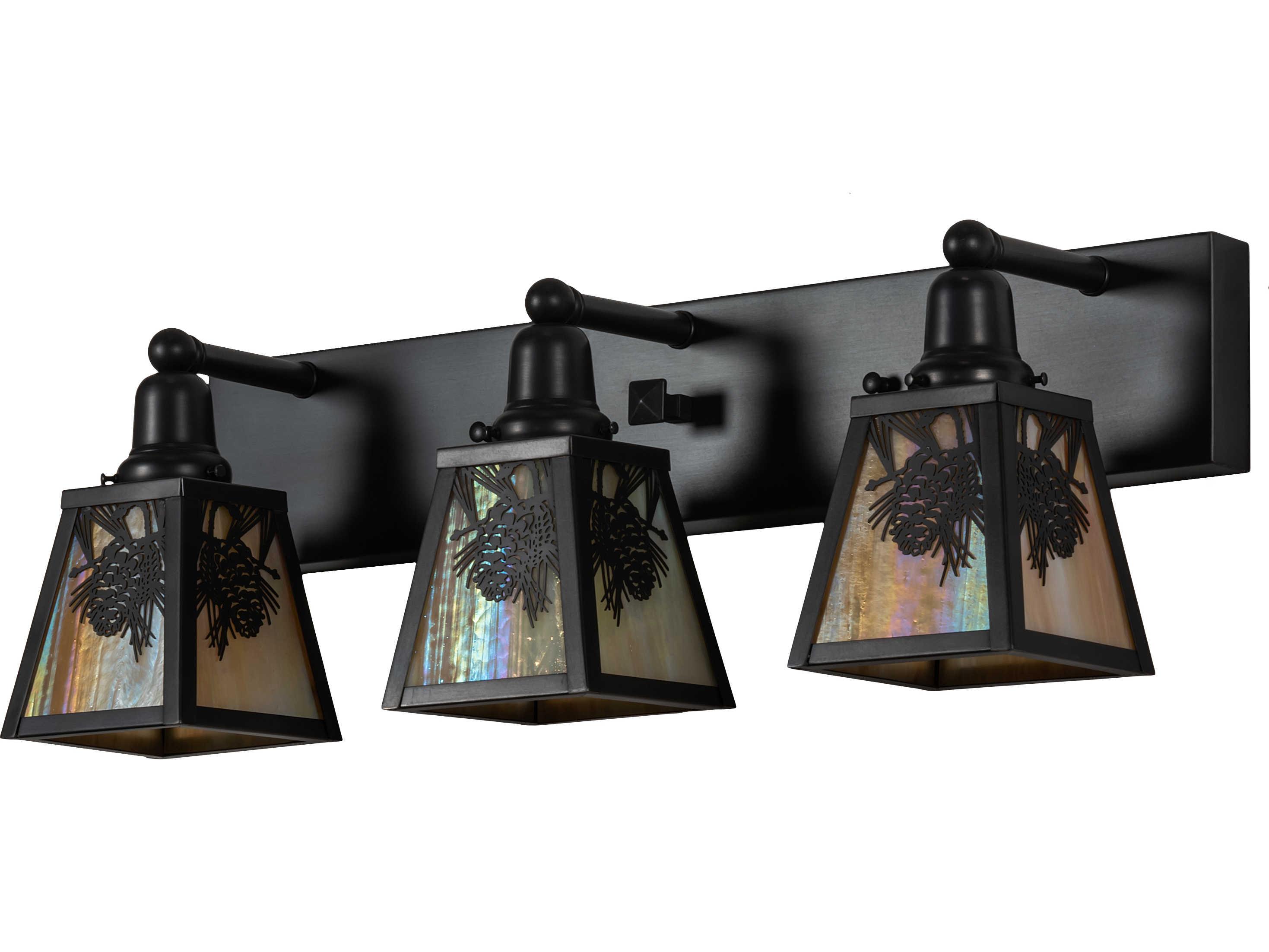 Meyda Winter Pine 3-Light Craftsman Brown Oil Rubbed Bronze Glass Vanity Light