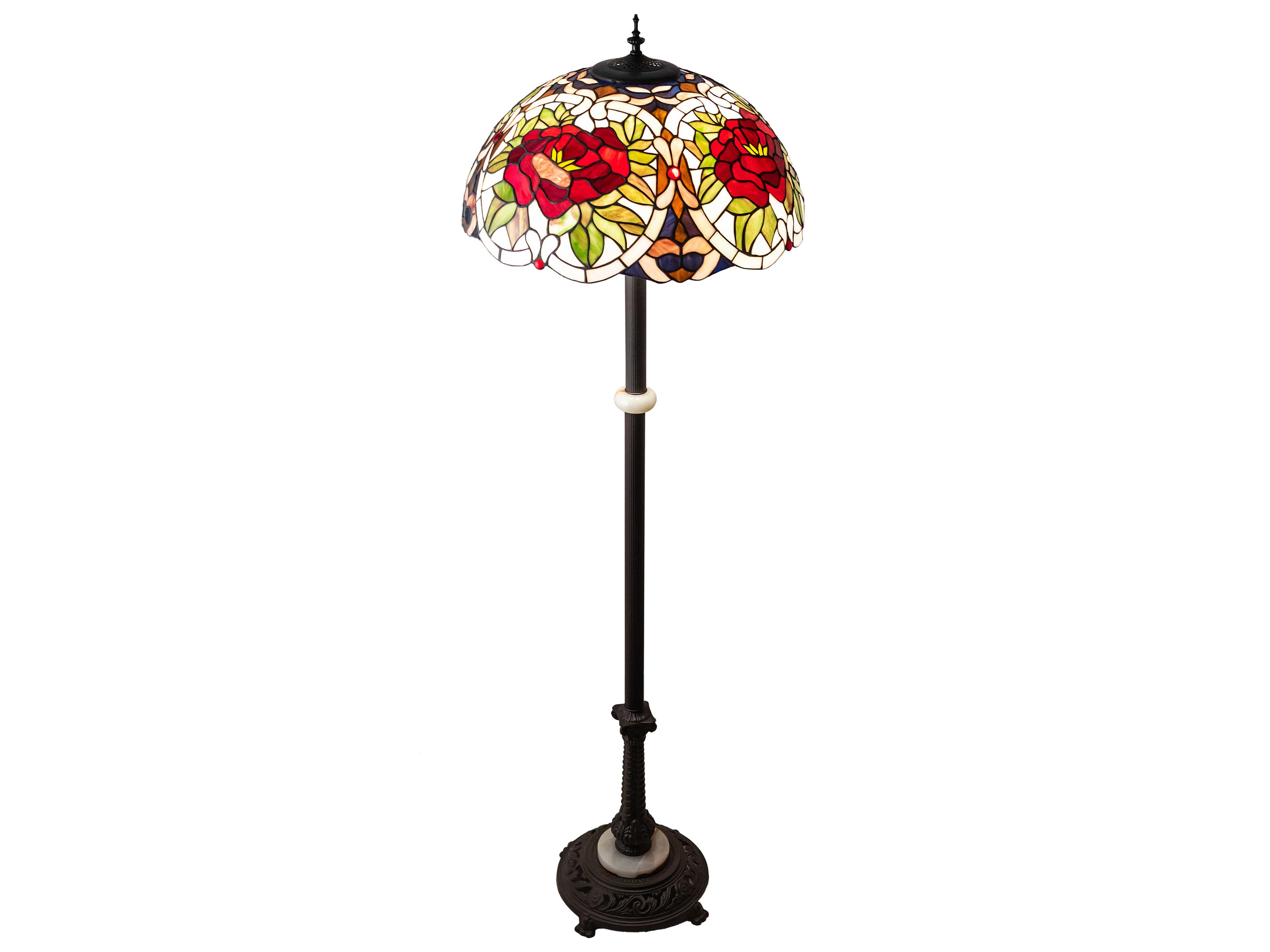 Meyda Renaissance Rose Glass Tiffany Mahogany Bronze Floor Lamp