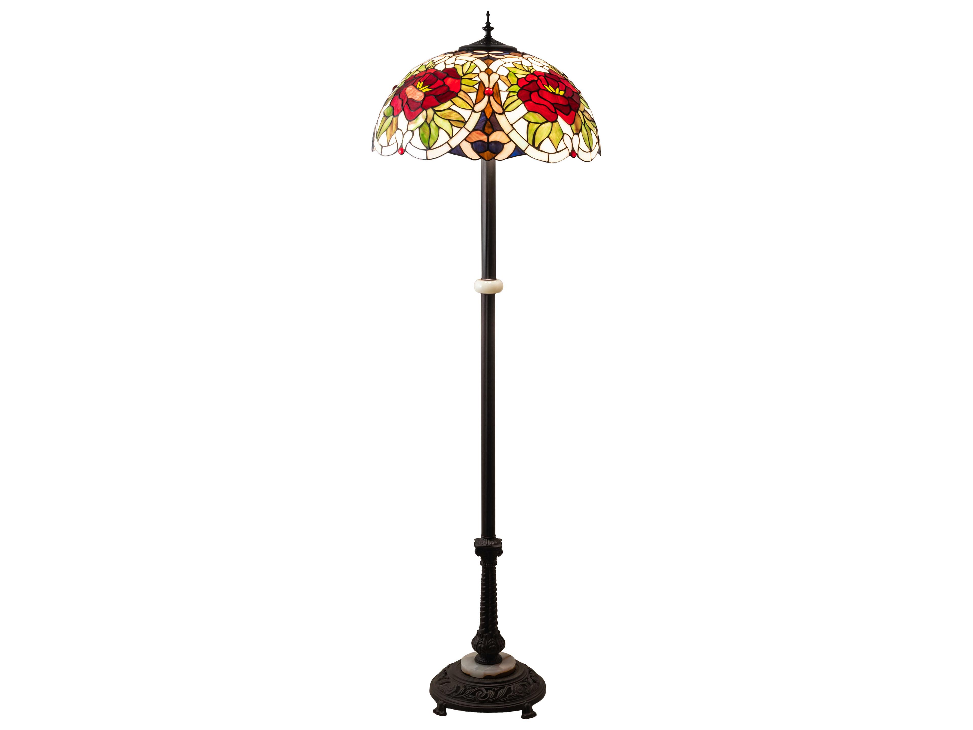 Meyda Renaissance Rose Glass Tiffany Mahogany Bronze Floor Lamp