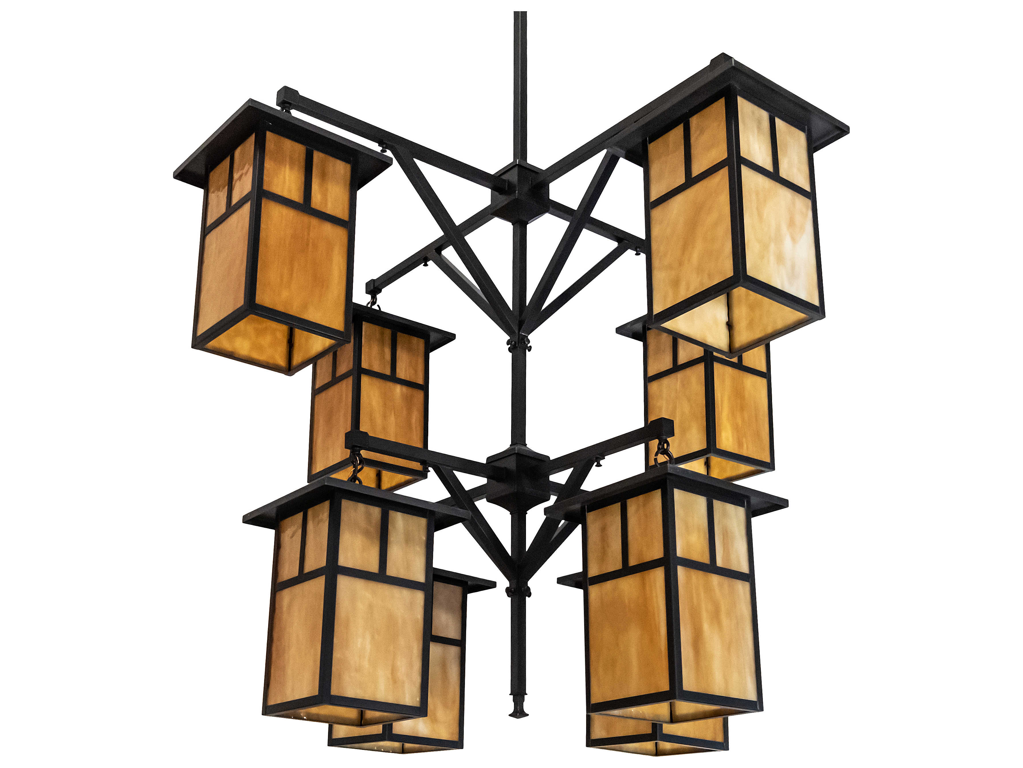 Meyda Hyde Park T Mission 8-Light Craftsman Brown Glass Lantern Tiered Chandelier