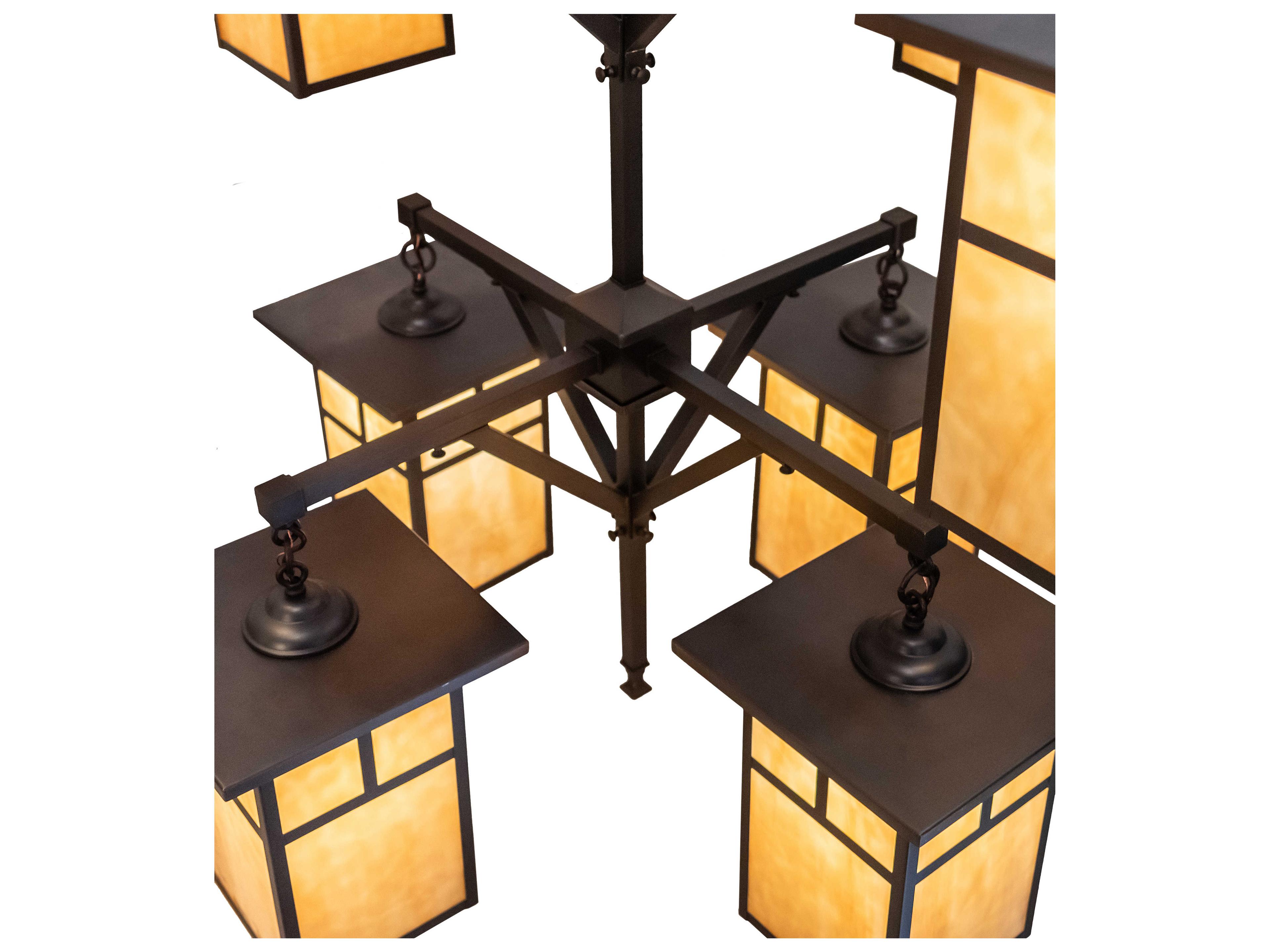 Meyda Hyde Park T Mission 8-Light Craftsman Brown Glass Lantern Tiered Chandelier
