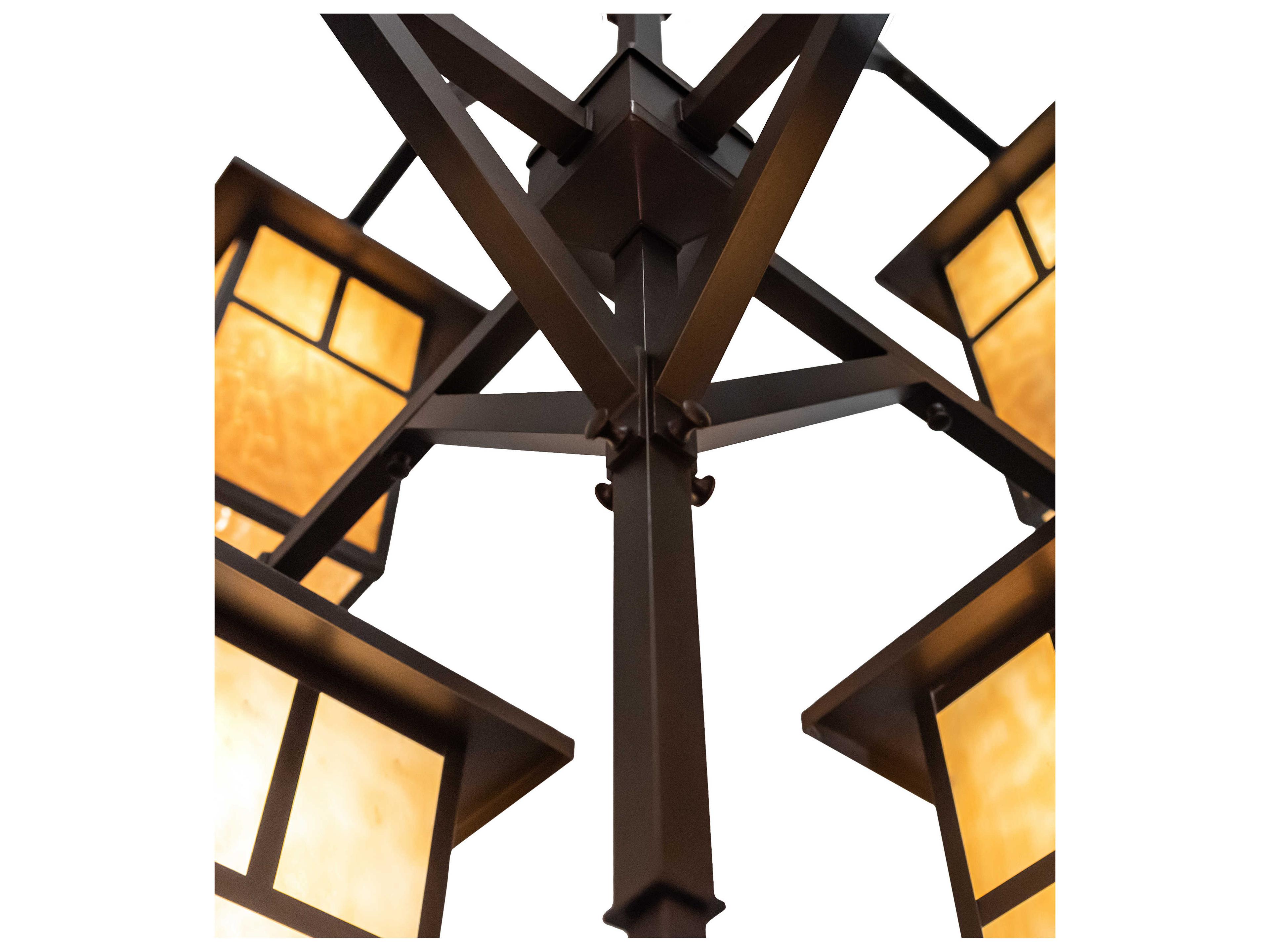 Meyda Hyde Park T Mission 8-Light Craftsman Brown Glass Lantern Tiered Chandelier
