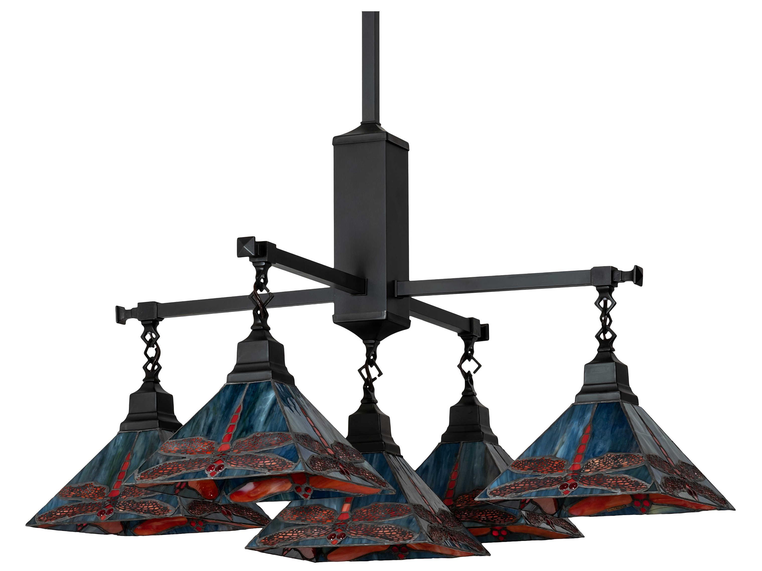 Meyda Prairie Dragonfly 5 - Light Glass Tiffany Outdoor Hanging Light