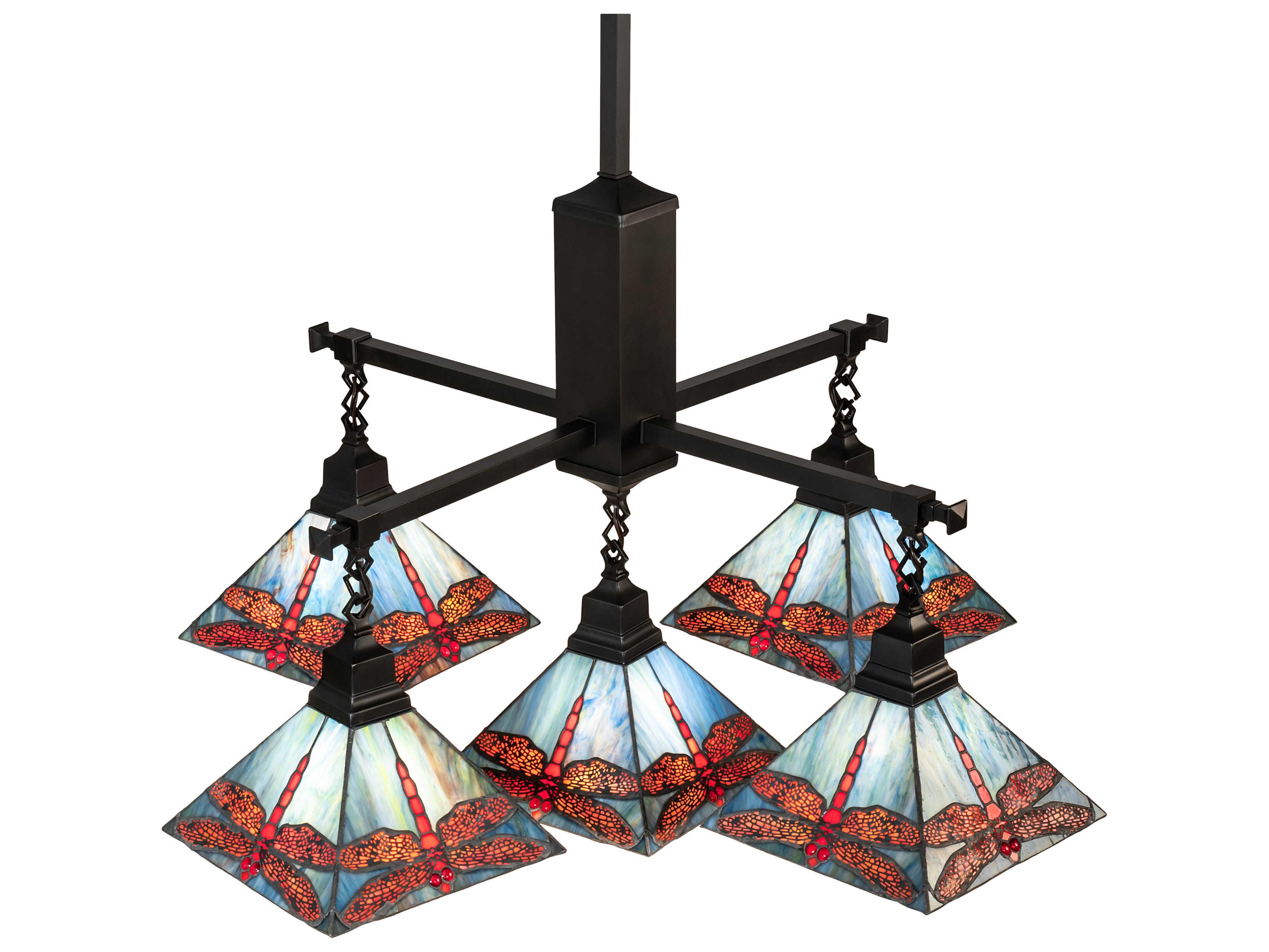 Meyda Prairie Dragonfly 5 - Light Glass Tiffany Outdoor Hanging Light