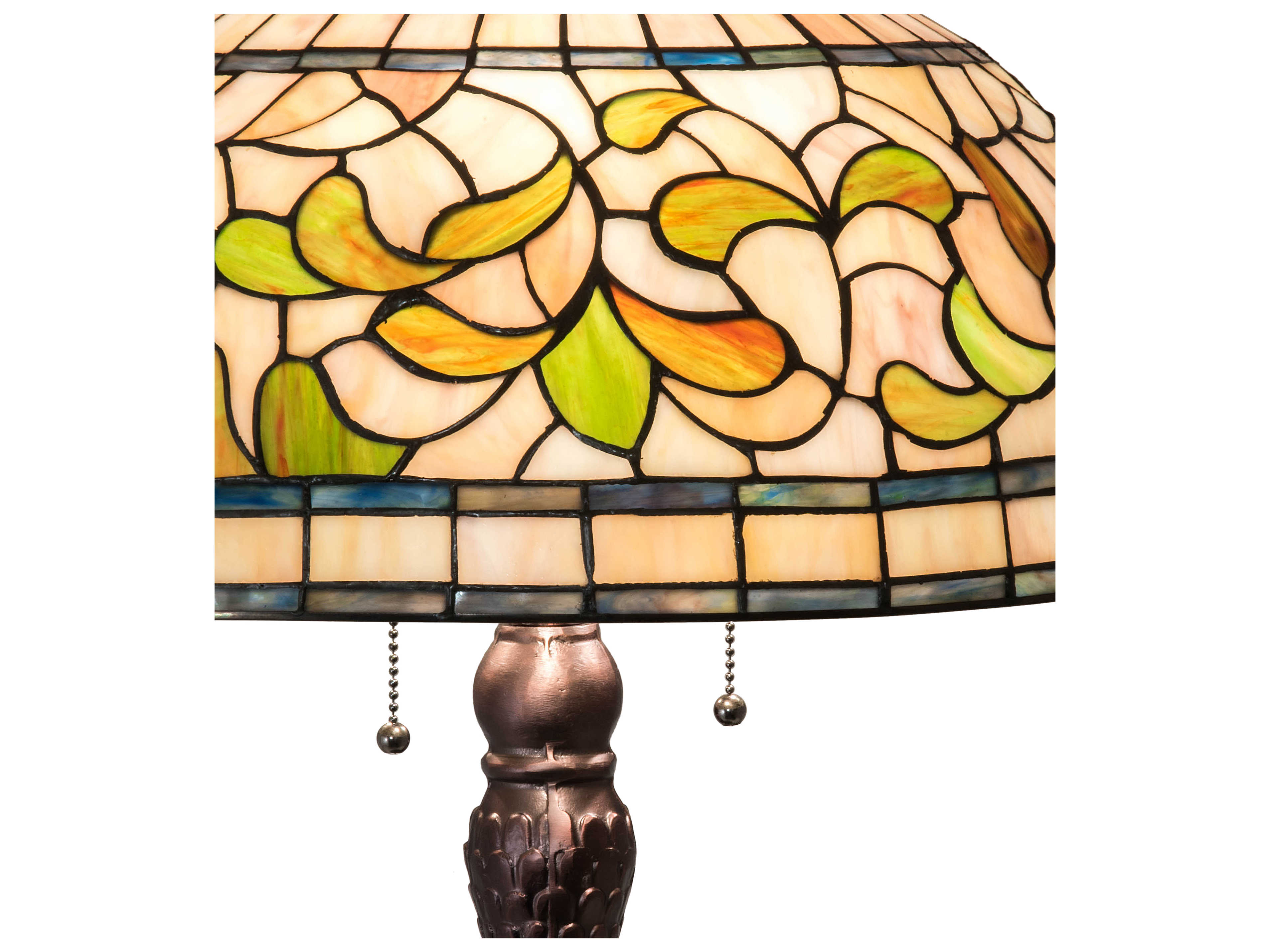 Meyda Tiffany Turning Leaf Glass Mahogany Bronze Buffet Lamp