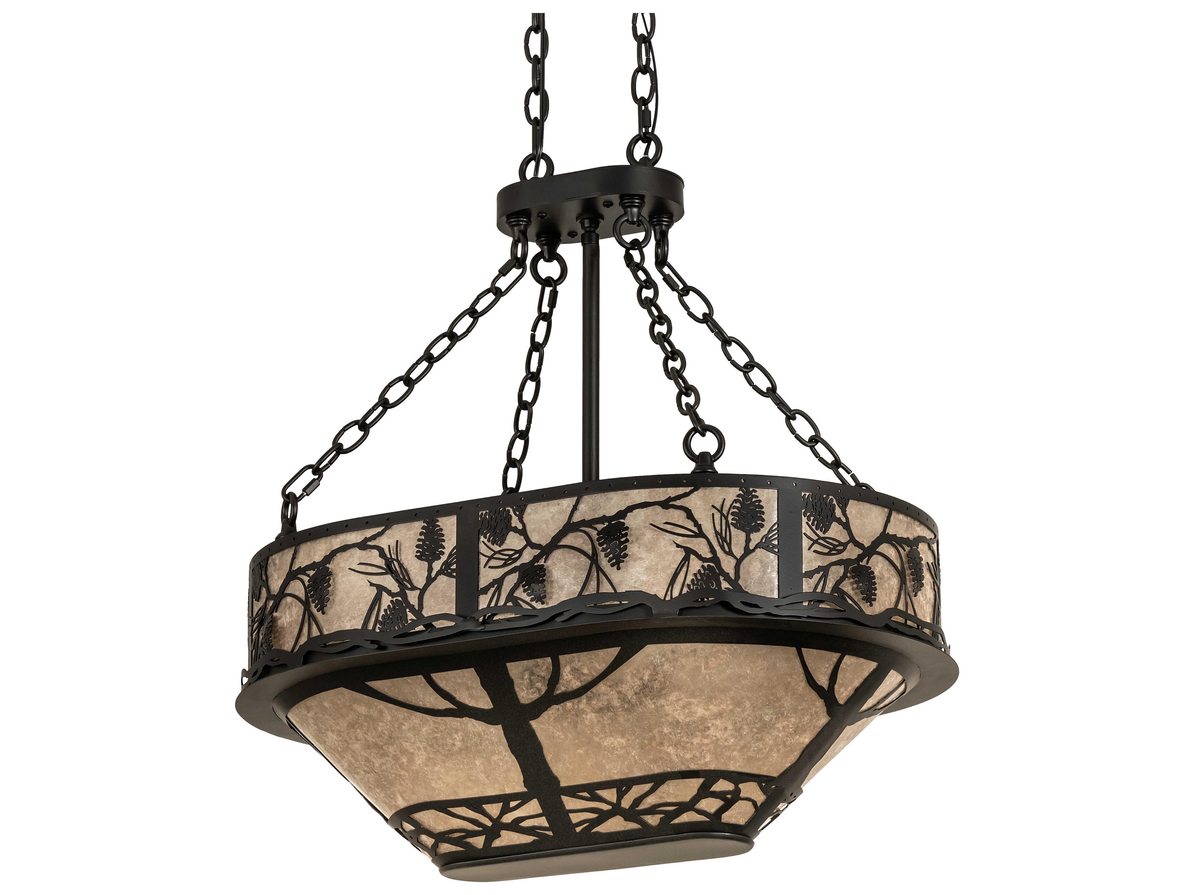 Meyda Whispering Pines 4 Light Wrought Iron Black Island Pendant