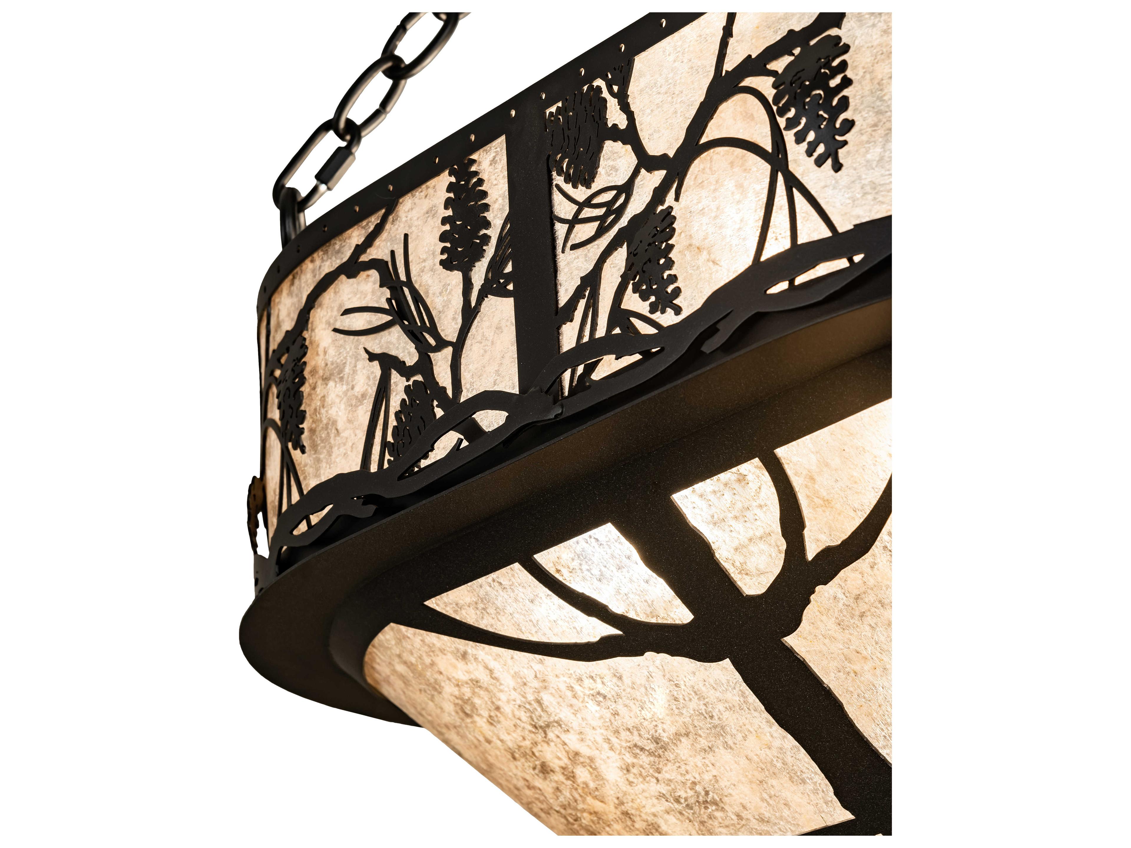 Meyda Whispering Pines 4 Light Wrought Iron Black Island Pendant