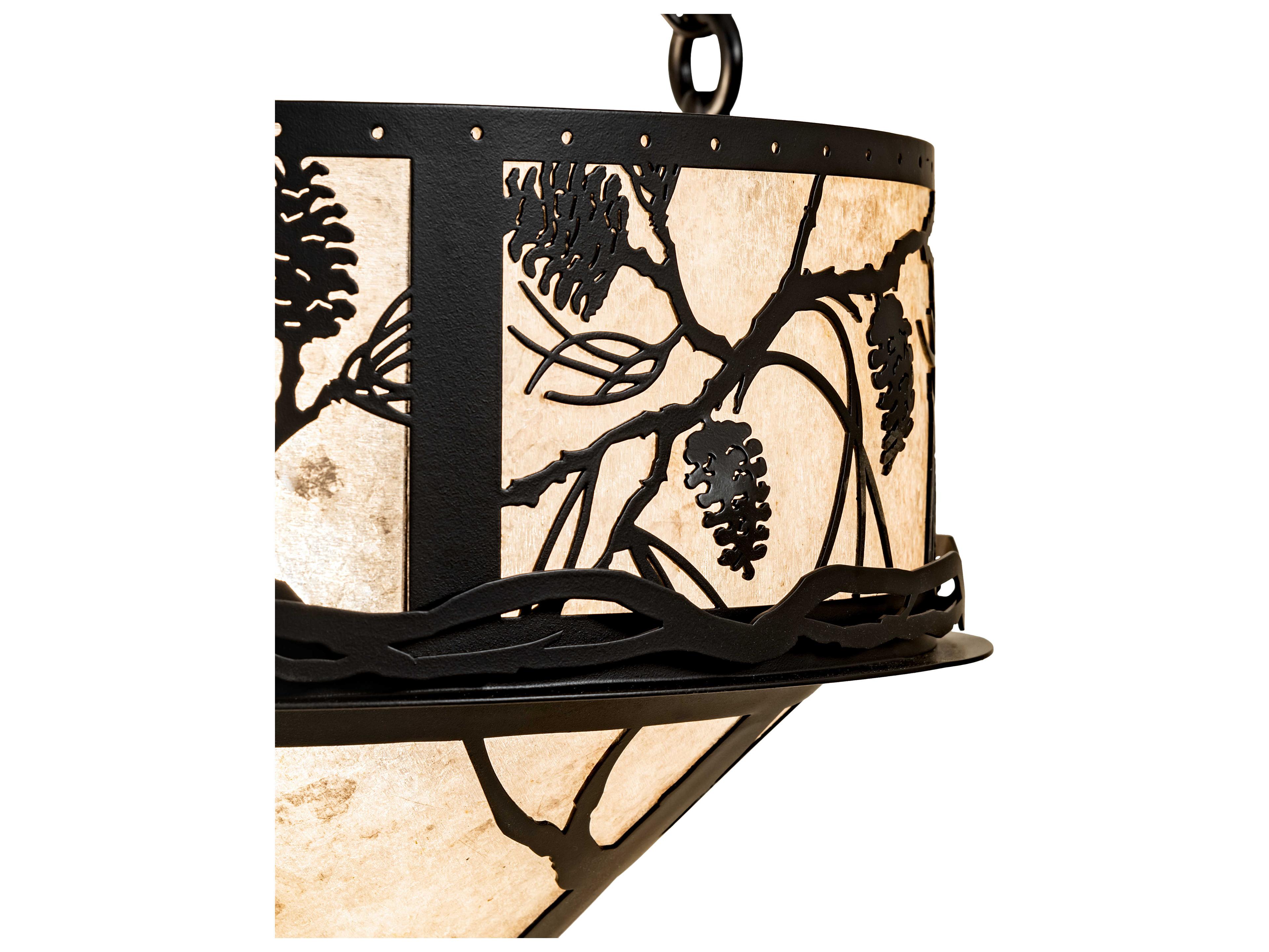 Meyda Whispering Pines 4 Light Wrought Iron Black Island Pendant