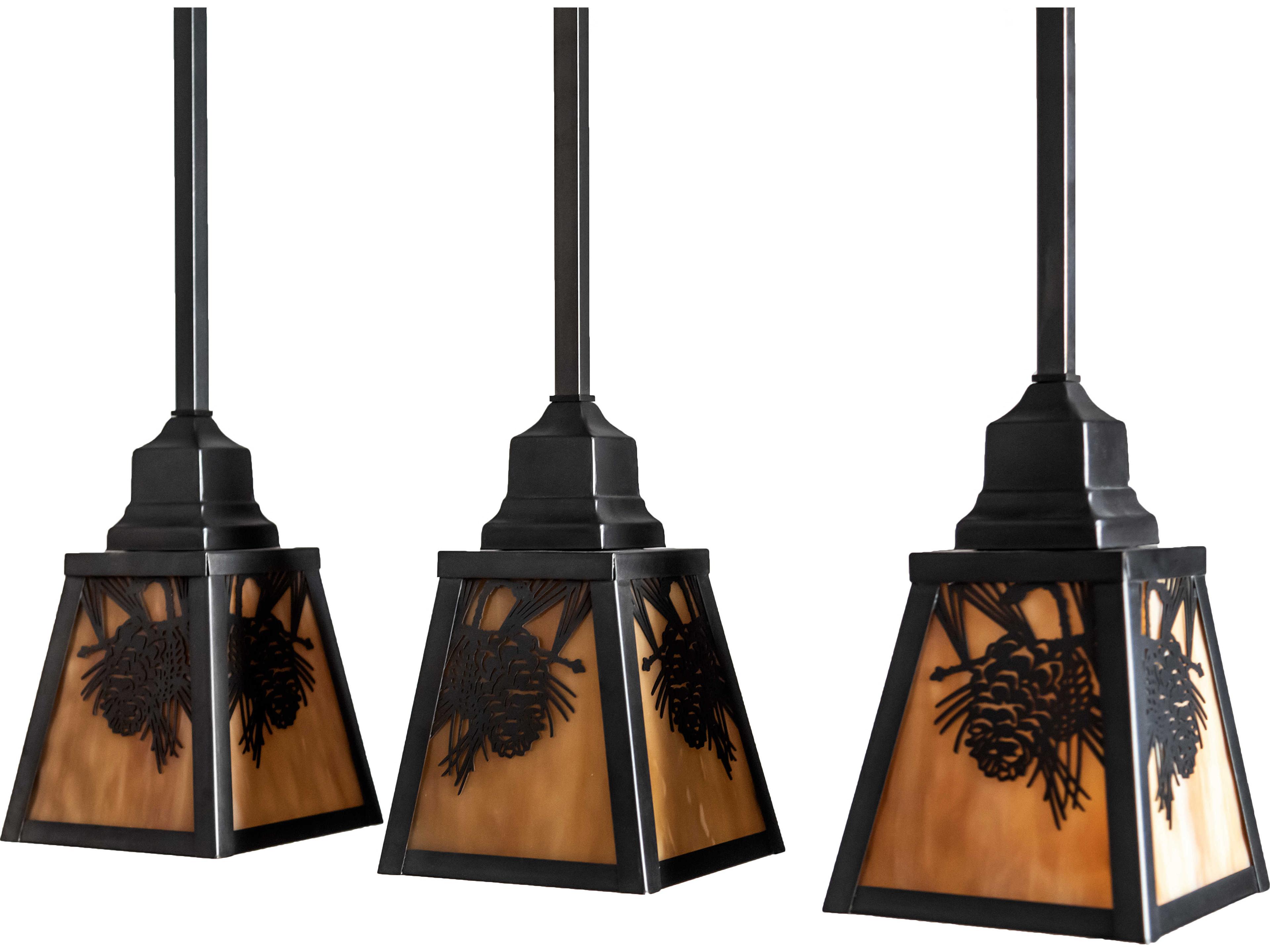 Meyda Winter Pine 3-Light Craftsman Brown Oil Rubbed Bronze Glass Island Pendant