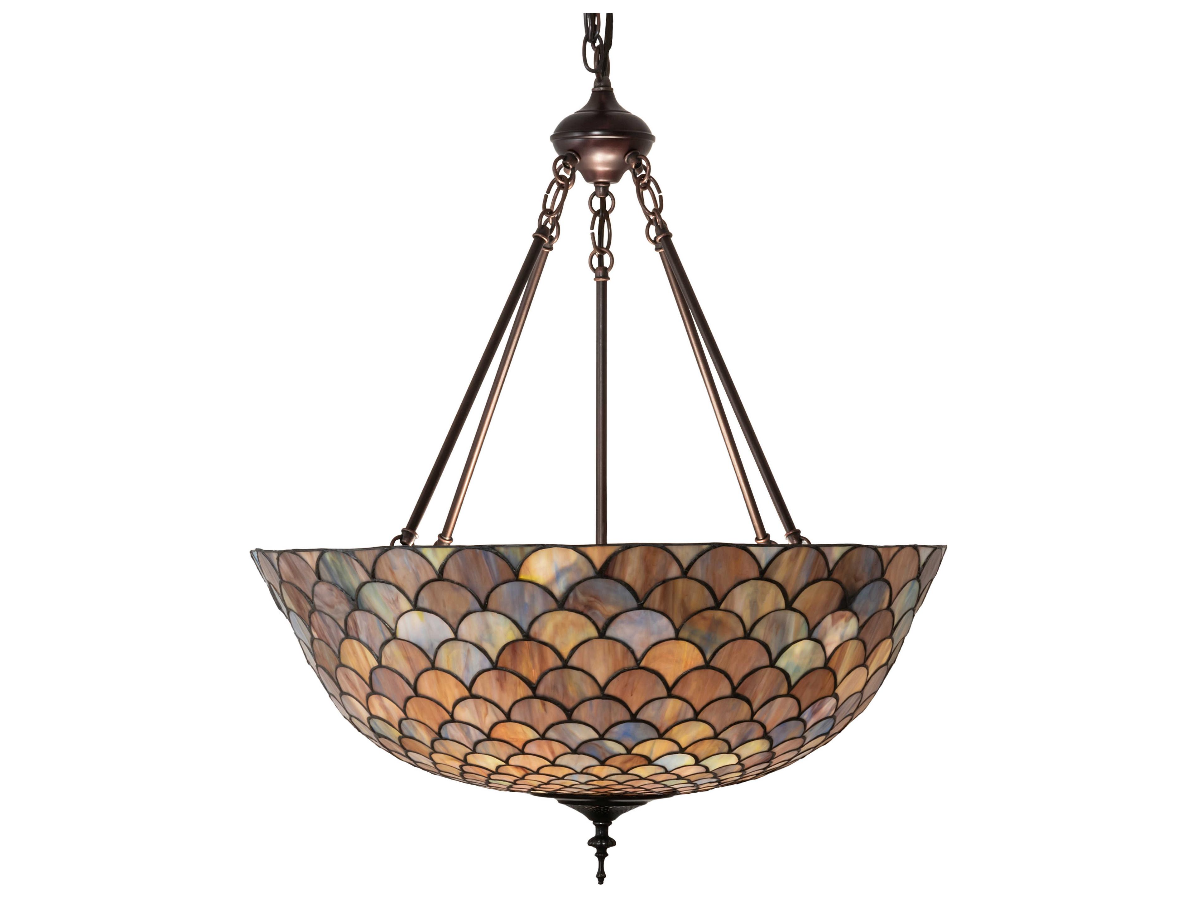 Meyda Tiffany Fishscale 3-Light Mahogany Bronze Glass Bowl Pendant