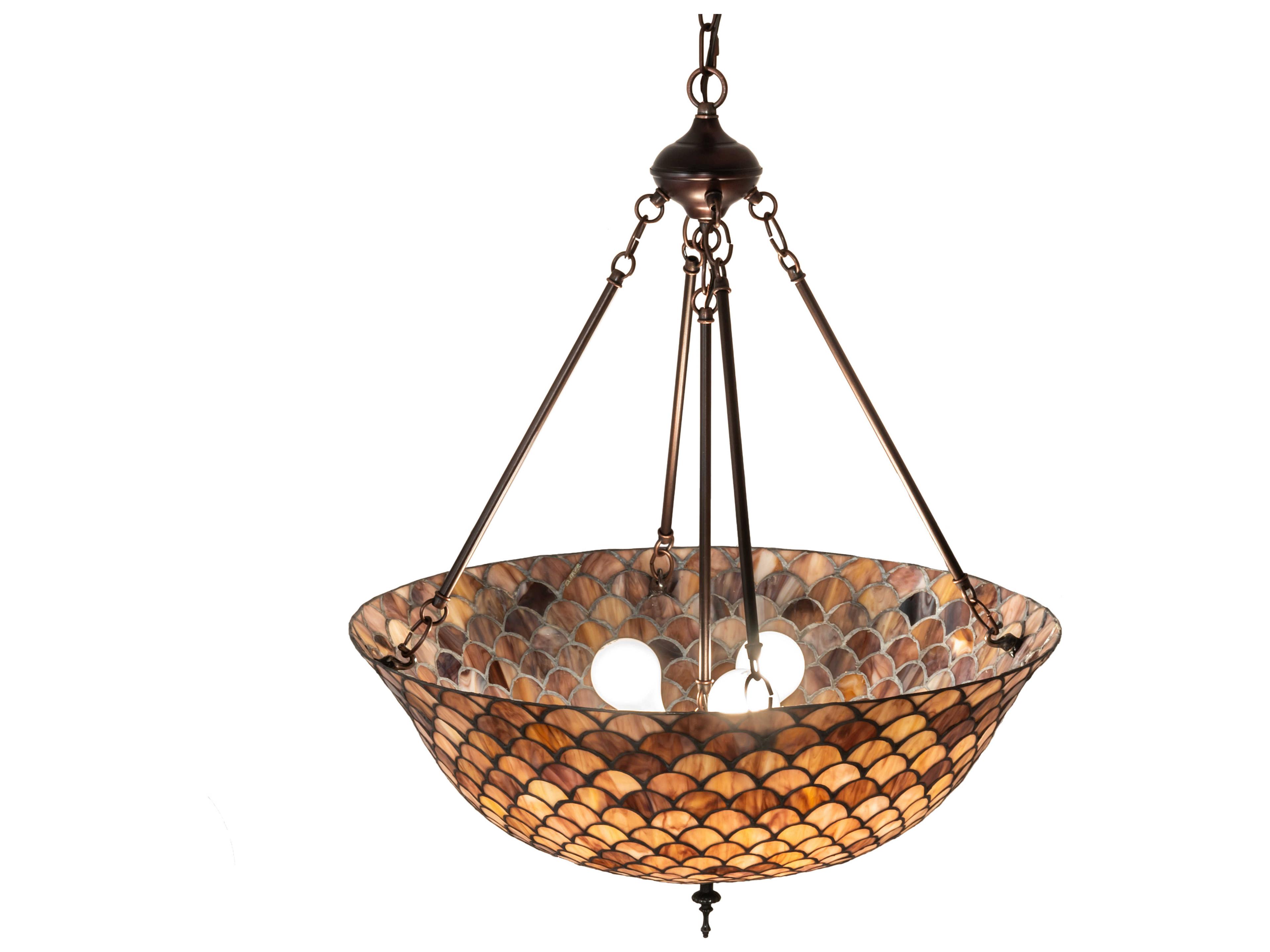 Meyda Tiffany Fishscale 3-Light Mahogany Bronze Glass Bowl Pendant