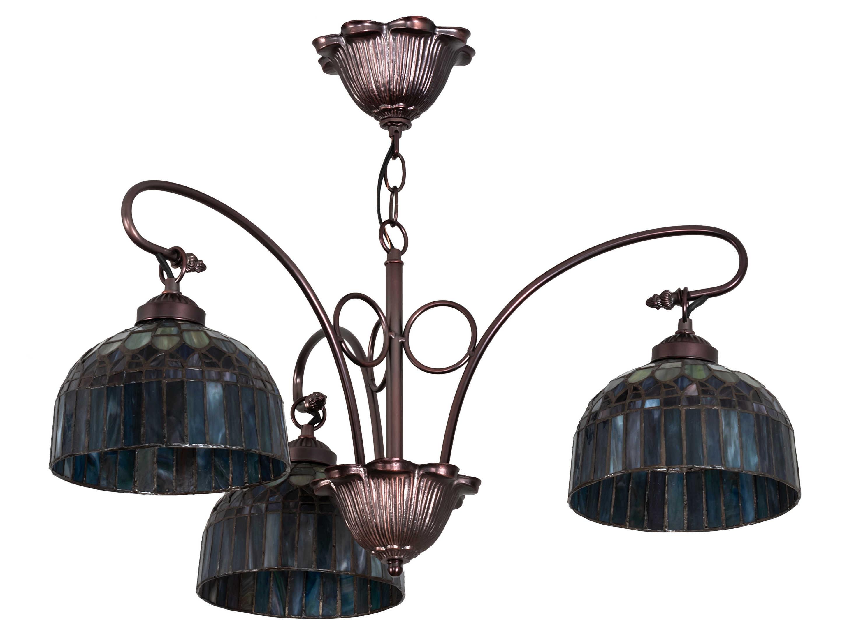 Meyda Candice 3-Light Mahogany Bronze Glass Tiffany Bell Chandelier