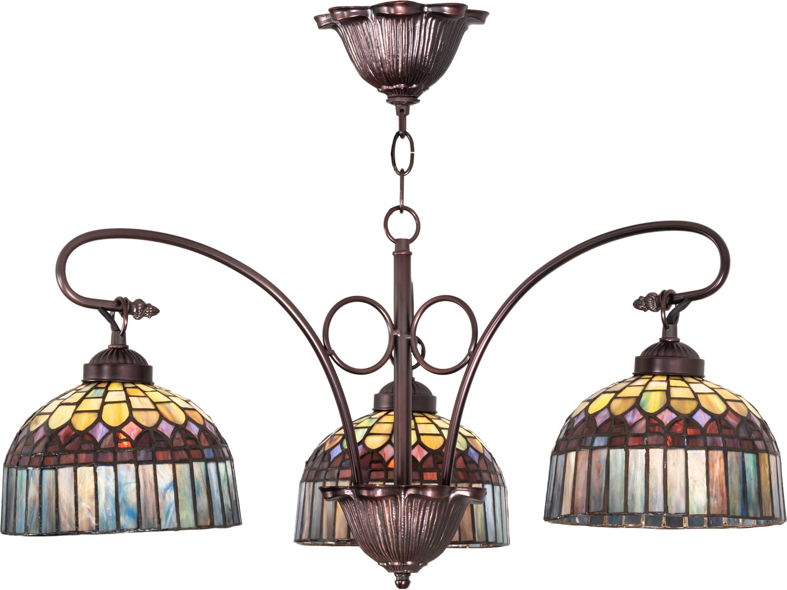 Meyda Candice 3-Light Mahogany Bronze Glass Tiffany Bell Chandelier