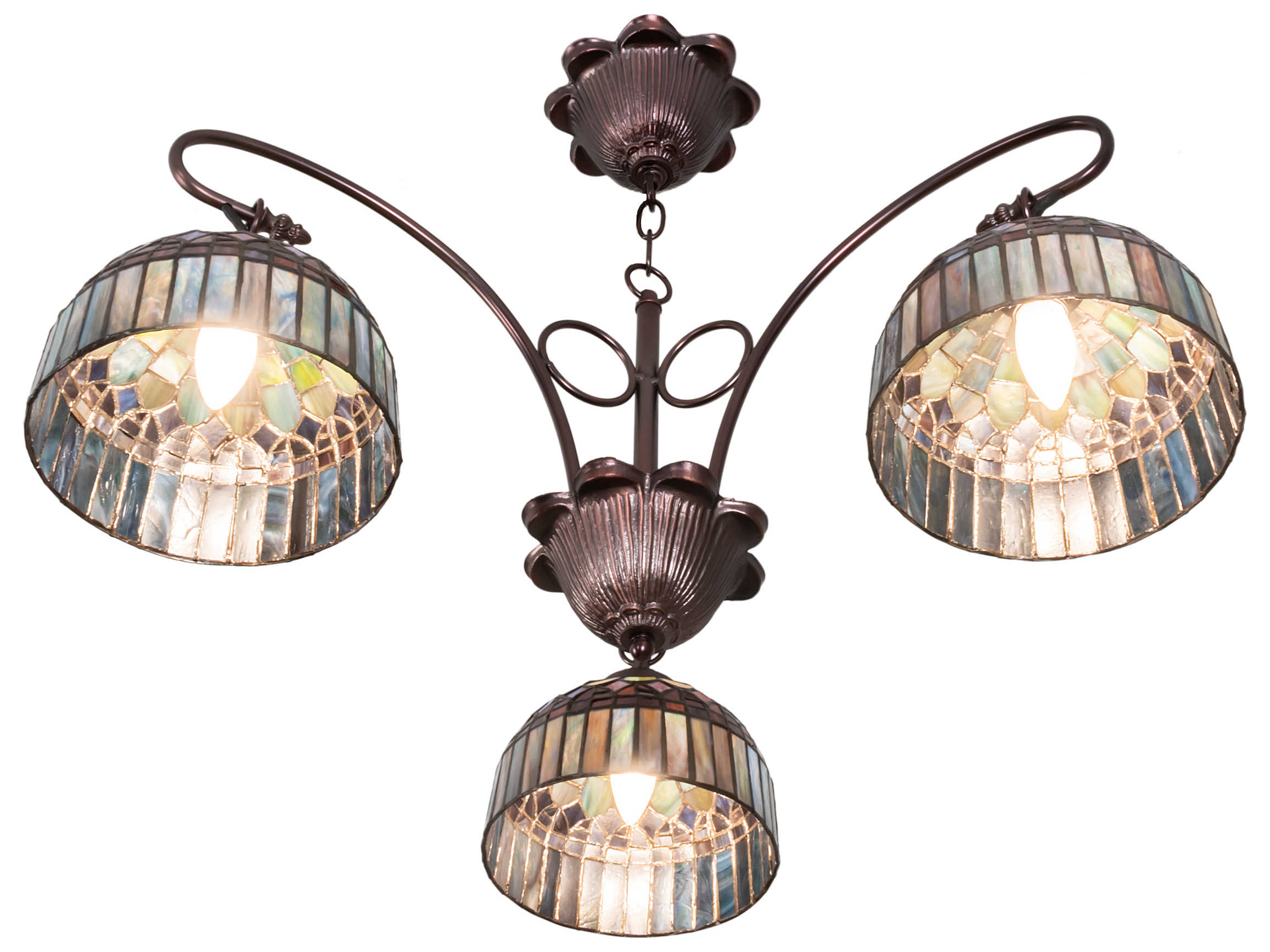 Meyda Candice 3-Light Mahogany Bronze Glass Tiffany Bell Chandelier