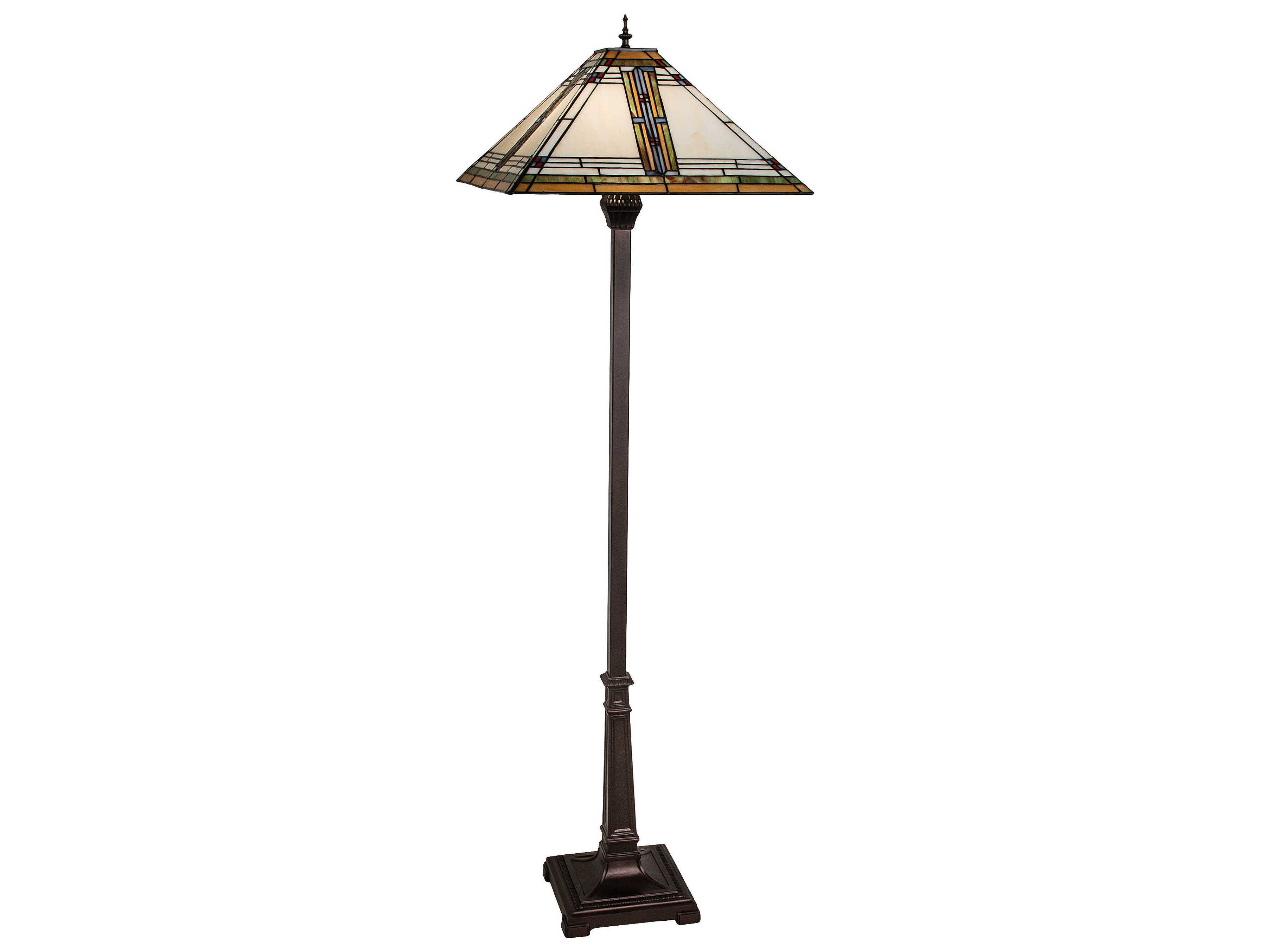 Meyda Nevada Mahogany Bronze Ruby Beige White Glass Tiffany Floor Lamp
