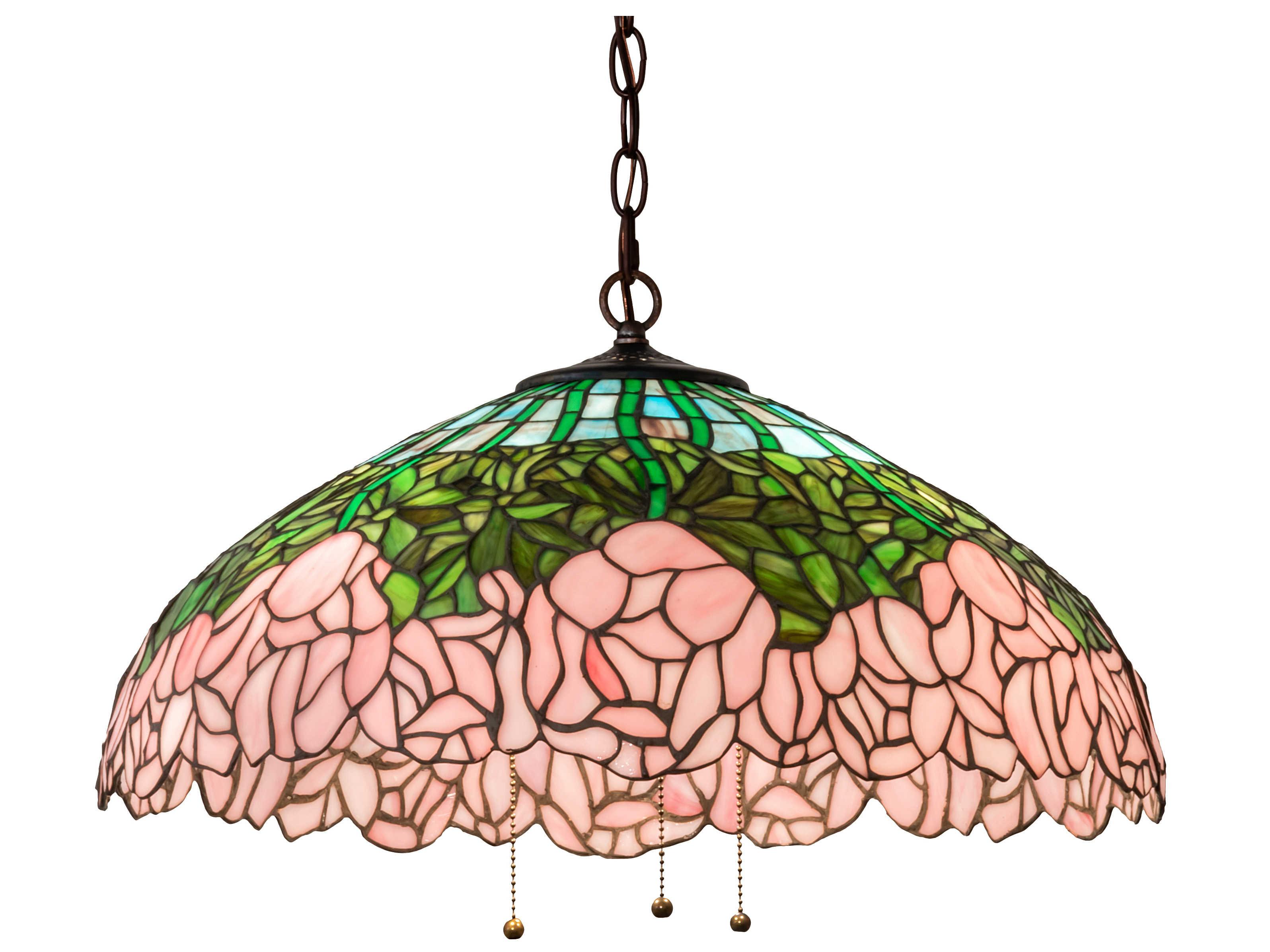 Meyda Tiffany Cabbage Rose 3-Light Mahogany Bronze Glass Dome Pendant